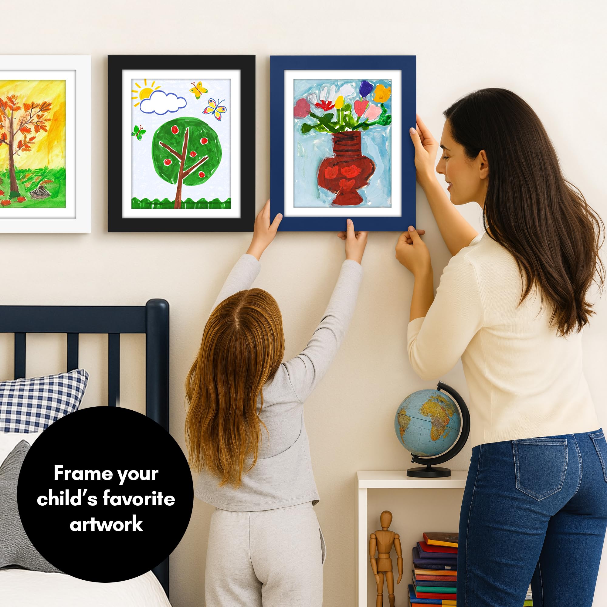 Americanflat My Mini Masterpiece Cadre photo pour enfants de 25,4 x 31,8 cm à chargement frontal – Peut contenir 100 œuvres d'art – Bleu marine