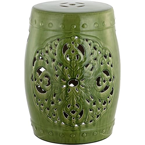 SAFAVIEH ACS4527E Flora Glazed Ceramic Decorative Garden Stool, 0, Spring Green