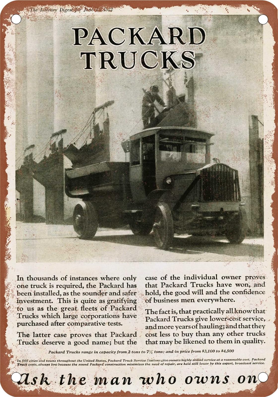 METAL SIGN - 1922 Packard Truck Vintage Ad 01 - Old Retro Rusty Look home decor