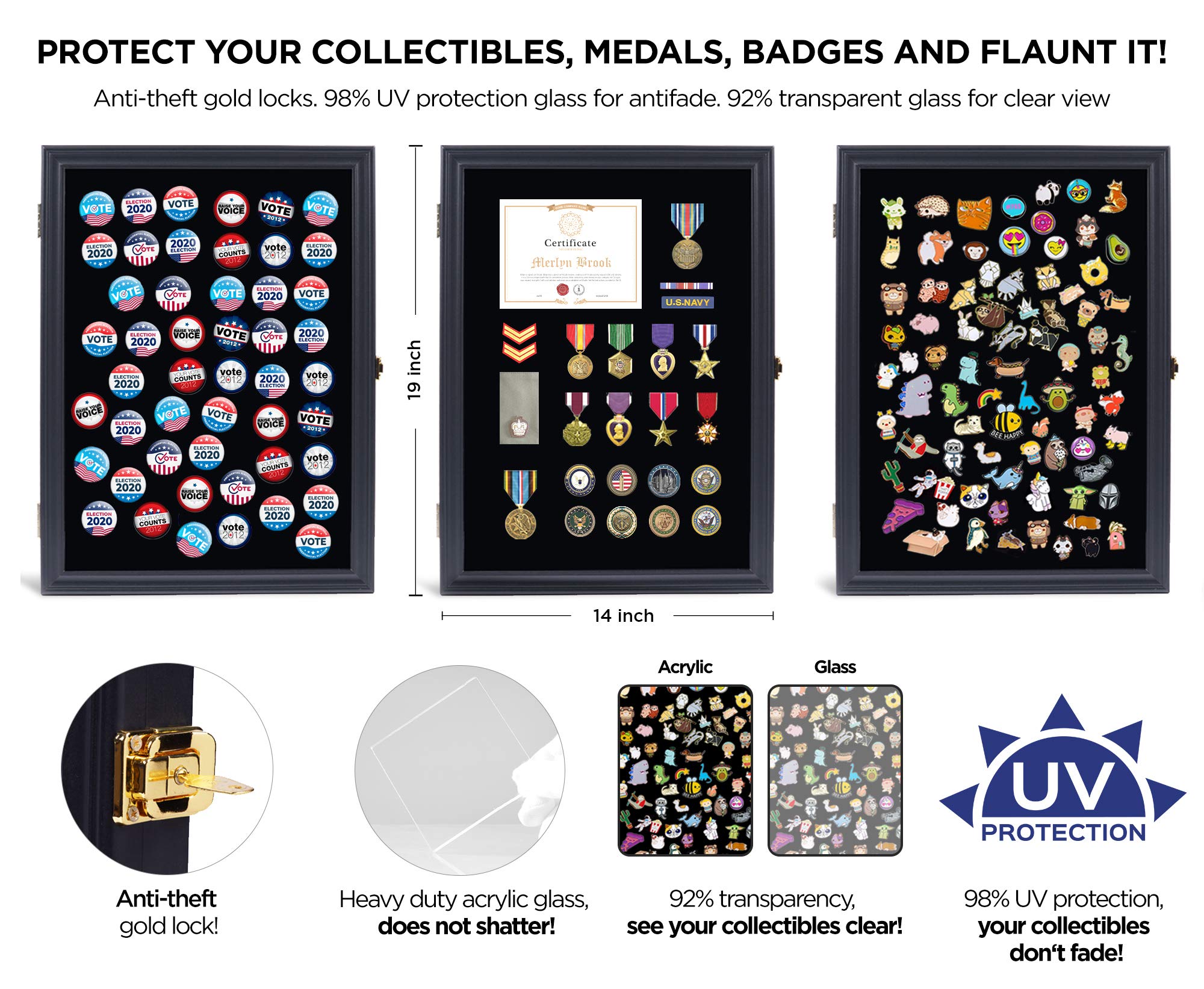 Pin Display Case Military Shadow Box Pin Collection Display Military