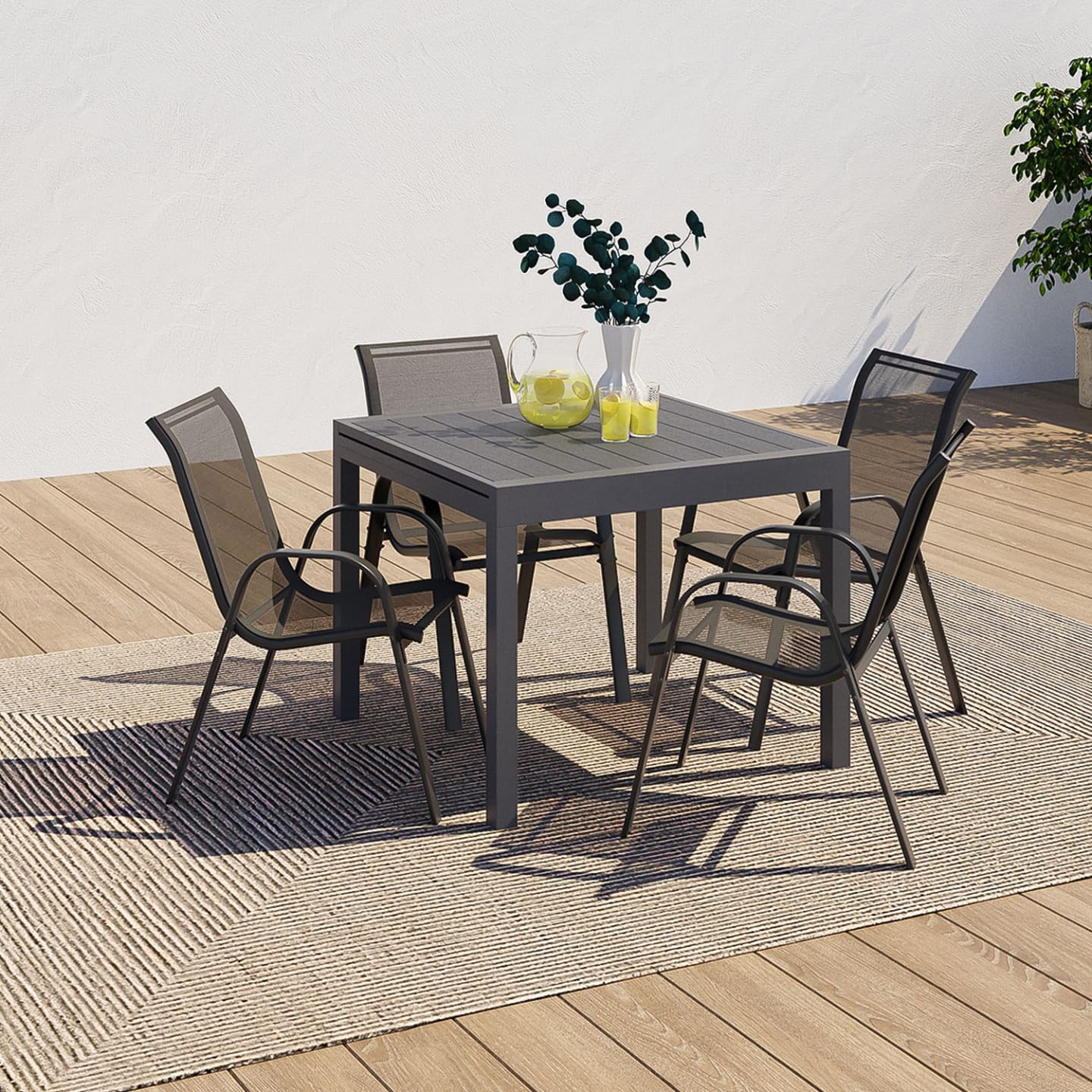IDMarket - Salon de Jardin Poly Table Extensible 90-180 CM et 8 chaises Gris foncé