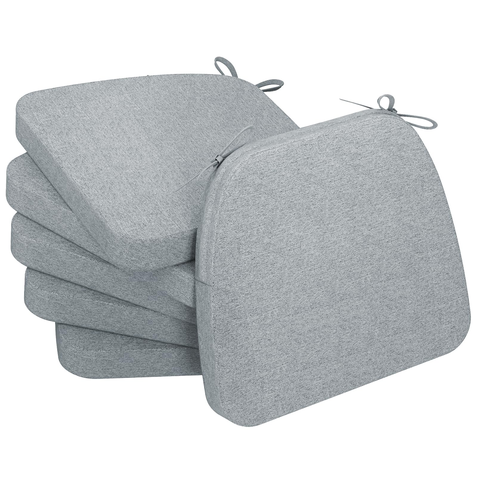 D-Shaped Chair Cushions for Dining Chairs with Ties and Removable Cover, 2'' Thick Dining Kitchen Chair Pads, Indoor Dining Room Chair Cushions, 17'' x 16'', 2-Pack, Gray
