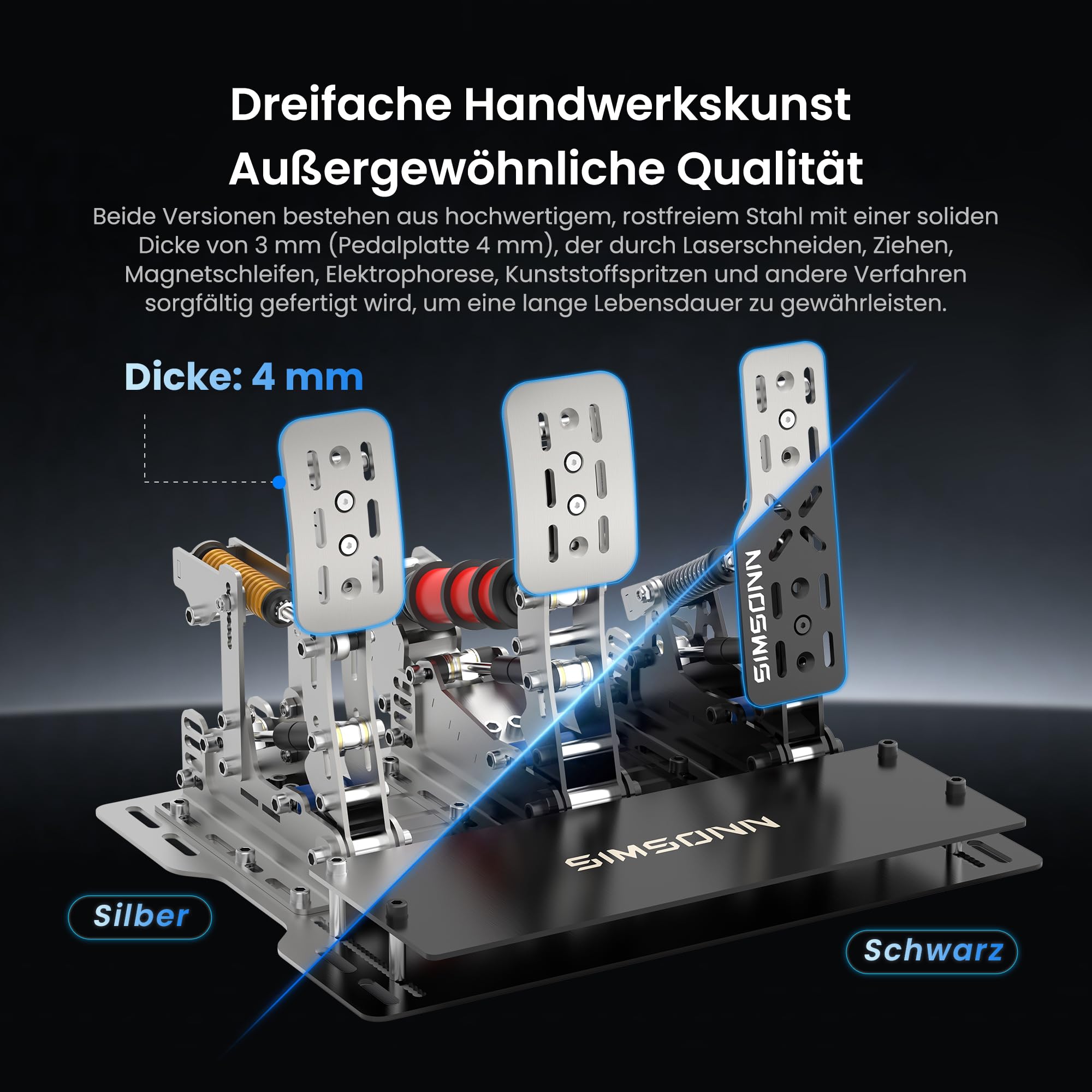 SIMSONN Plus X Sim Racing Pedale PC Racing Simulator Drucksensor Lastzelle HE Hydraulikpedale Unterstützung für haptische Pedale Reactor Schwarz（Black P2-H2）