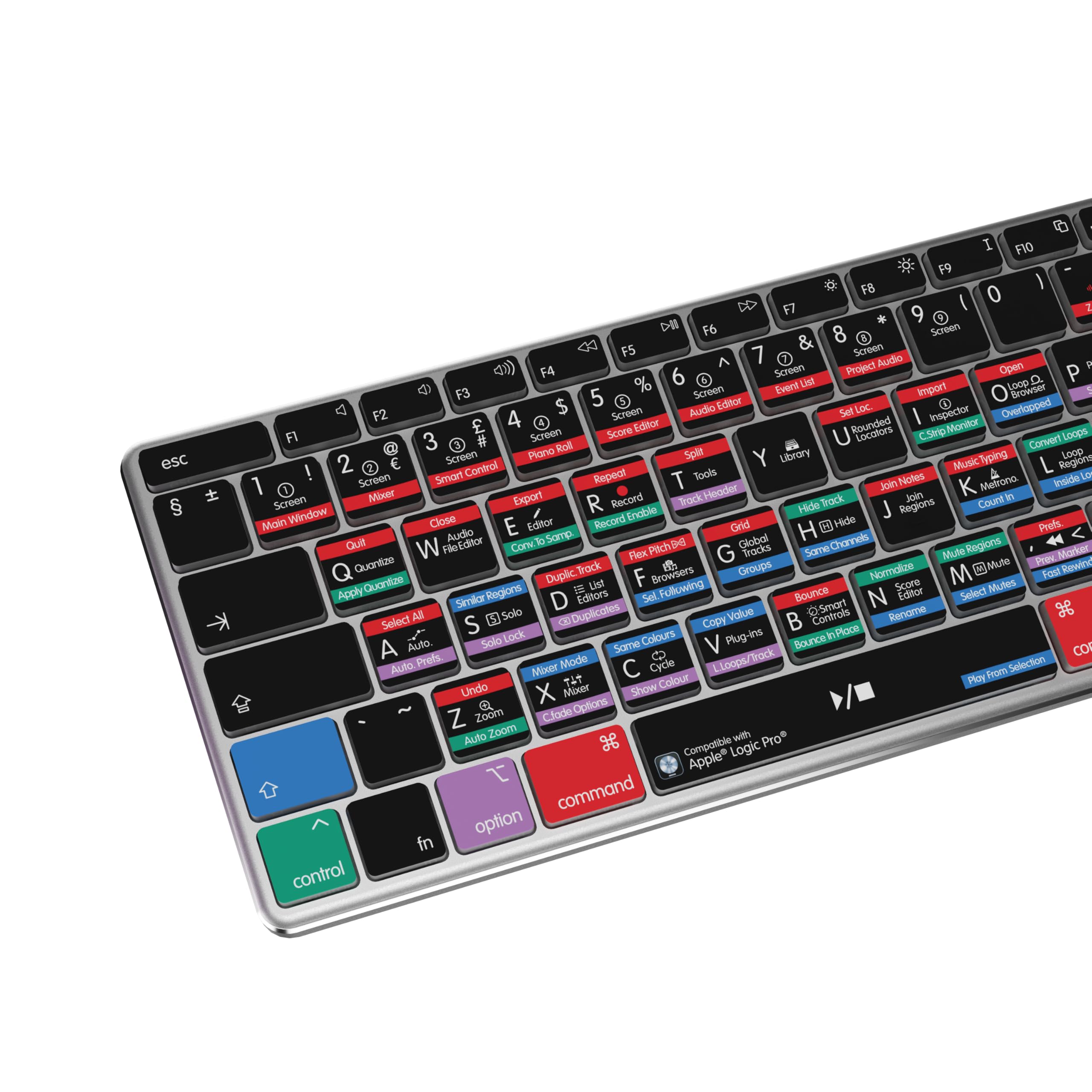Editors Keys Logic Pro kompatible Tastatur AB10 Core – kabelgebundener USB-C – Hintergrundbeleuchtung – 150+ farbcodierte Shortcuts – nur Mac – UK/Euro Englisches Layout