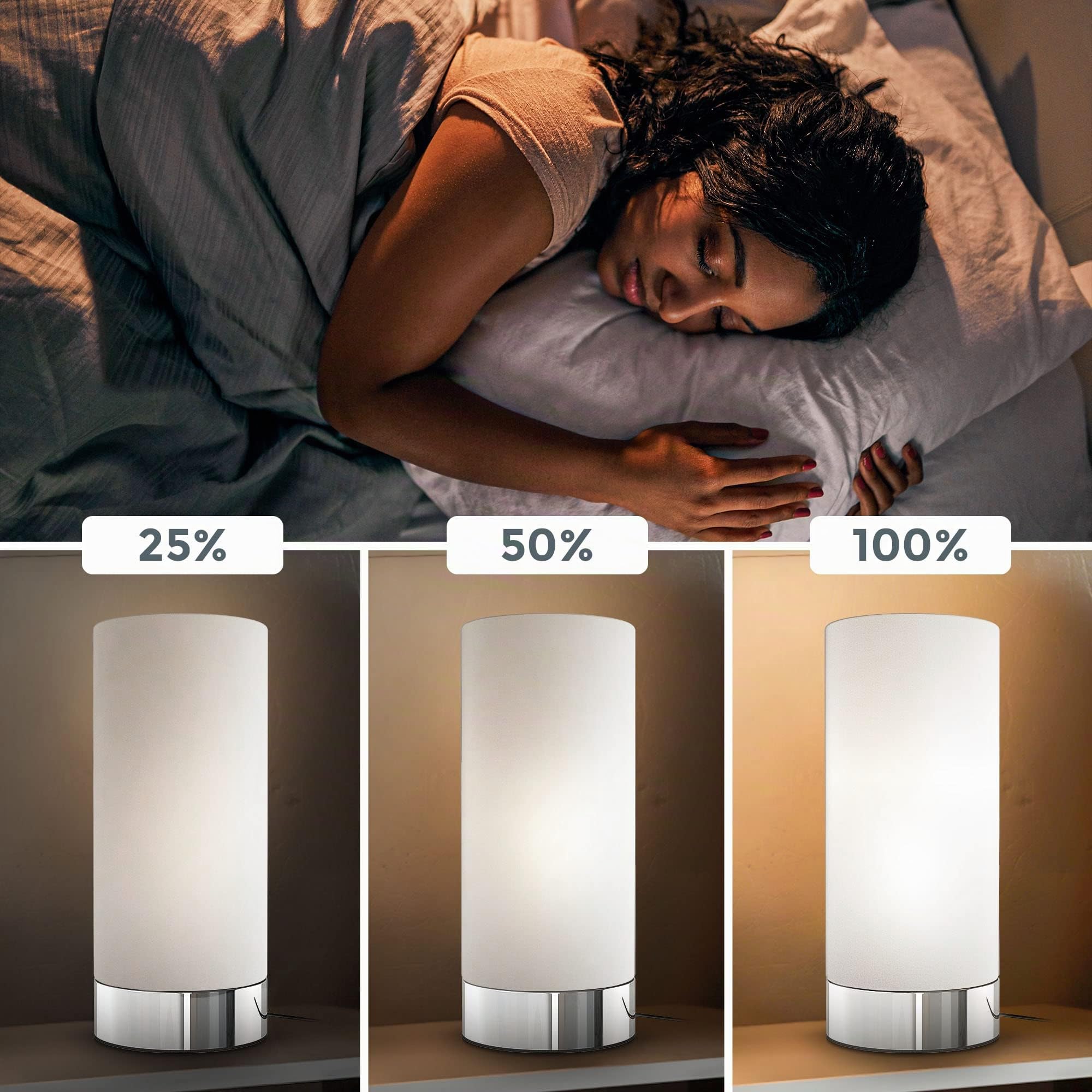 B.K.Licht - Lámpara de Mesa Táctil máx. 40 W E14, Altura 245 mm Ø11cm, 3 Niveles de Luminosidad, Lamparilla de Noche Moderna,Lamparas de Mesita de Noche, Lampara Lectura, Color Blanco, IP20