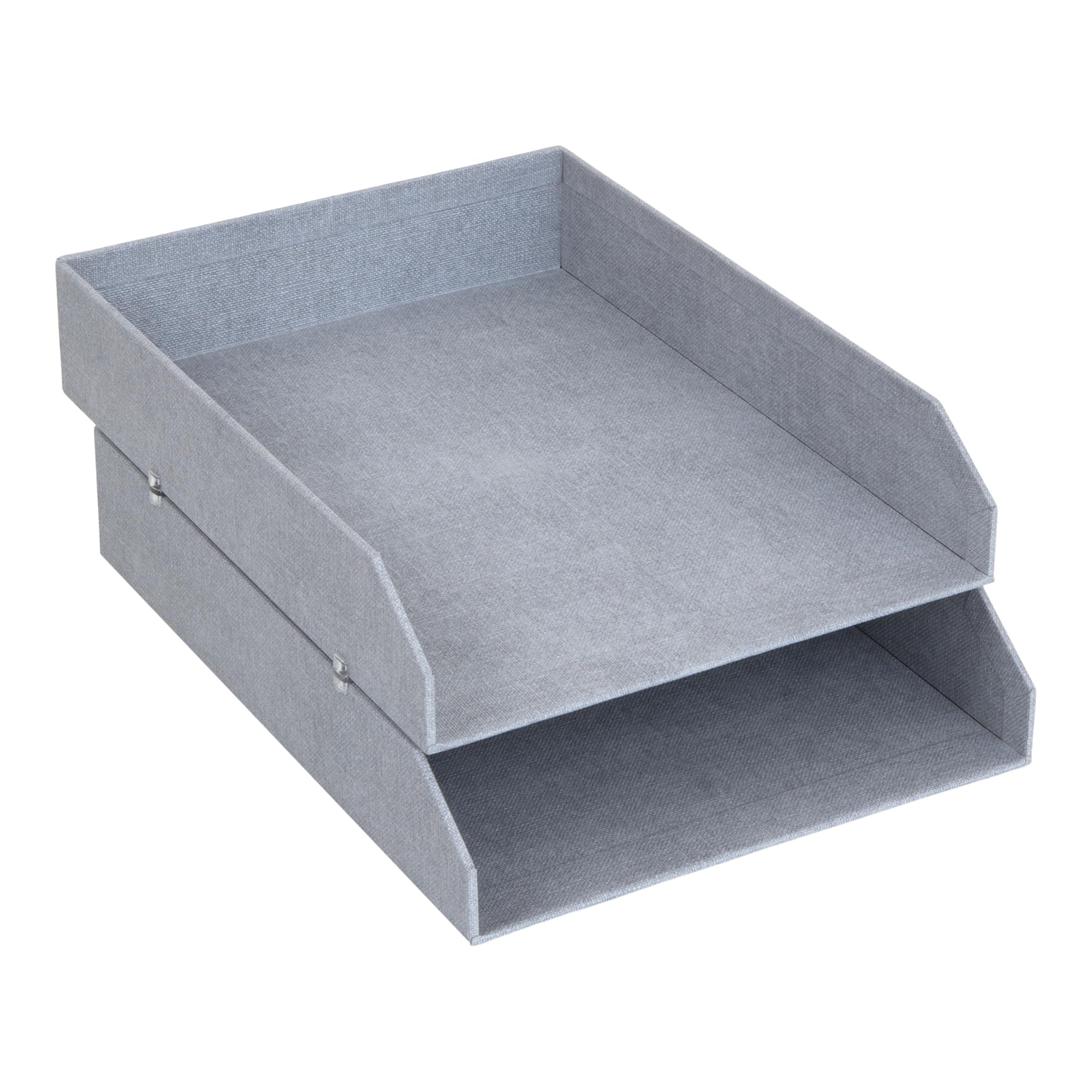 BIGSO Hakan 2er-Set Briefablage A4 – Aufbewahrungsbox stapelbar mit Griff – Schreibtischablage für Briefe, Dokumente & Unterlagen – Ordnungssystem aus Faserplatte mit Papier – hellgrau