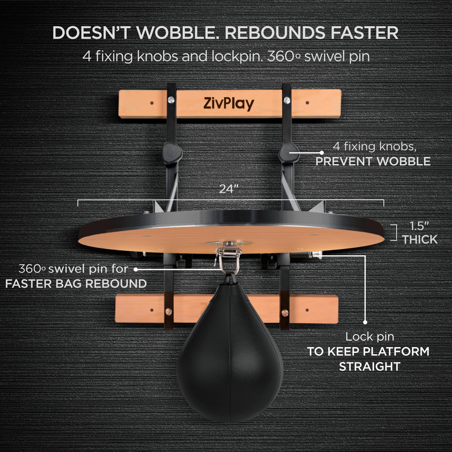 Speed Bag Platform Speed Bag Stand for Boxing Punching Practice Includes Height Adjustable Mount Speedbag and Air Pump 360° Swivel 24 Inch Board