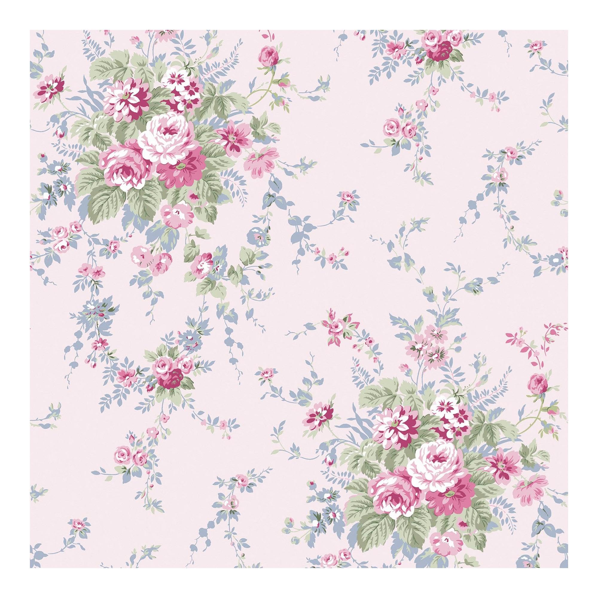 Shabby Chic Pink/Blue Rachel Ashwell Garden Floral Wallpaper |