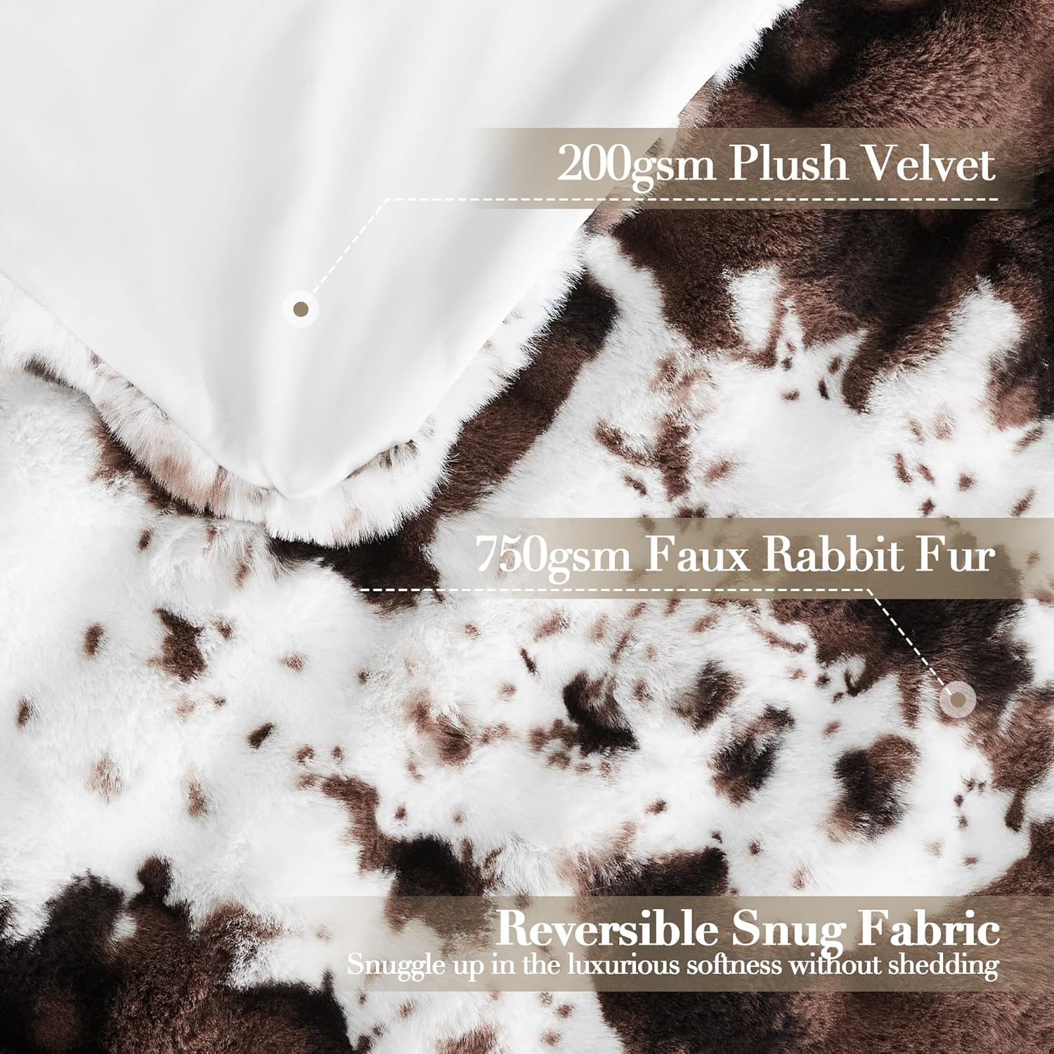 Ultra Plush Bubble Faux Rabbit Fur Blanket – 950GSM Thick Fluffy Throw Blanket for Bed, Couch, Sofa, or Gift, 50" × 60", Brown Cow - Image 3