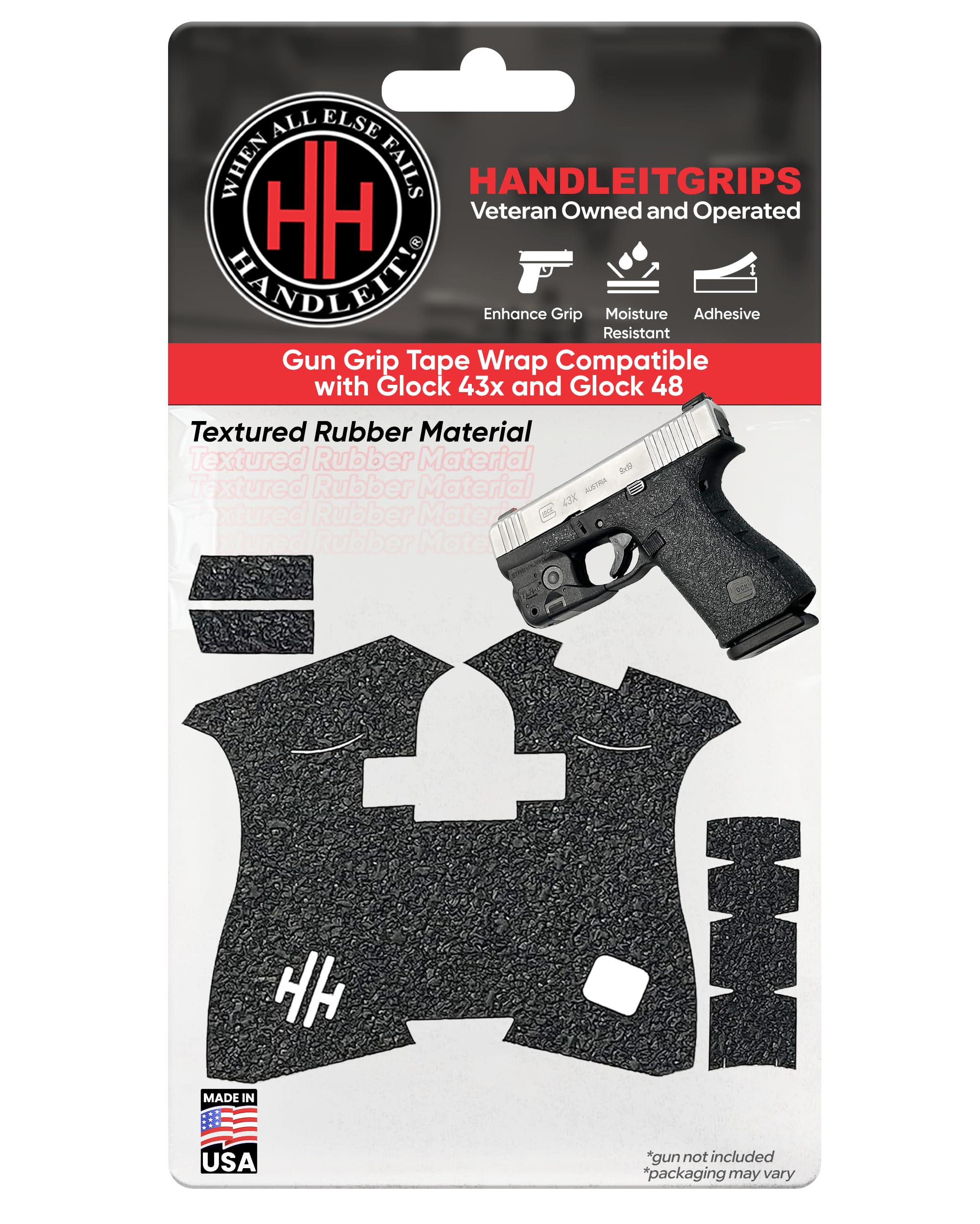 Handleitgrips Compatible for Glock 43x and Glock 48, Textured Rubber