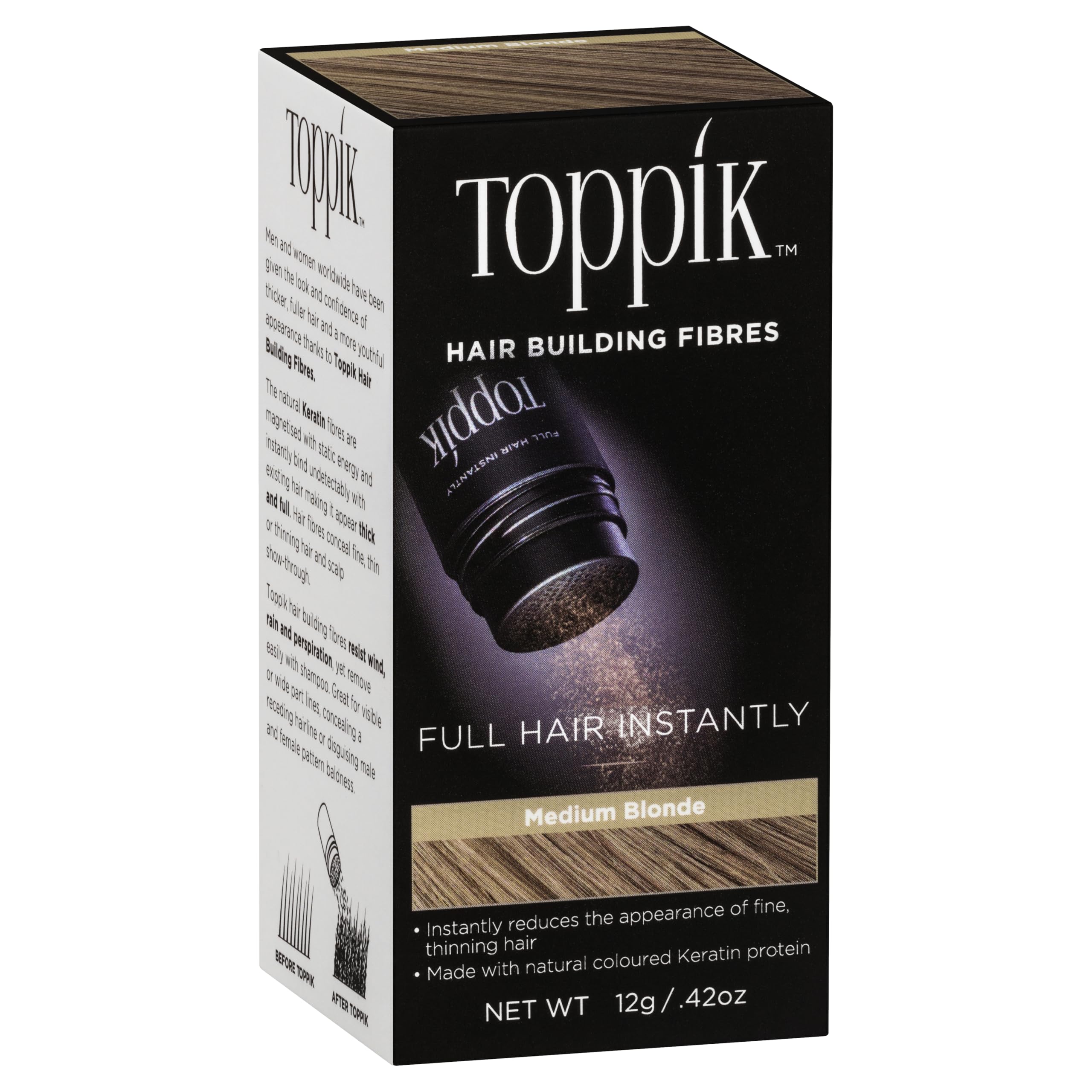 Toppik Hair Building Fibres Medium Blonde 12g - Instant Thicker Fuller Look for Thinning Men & Women