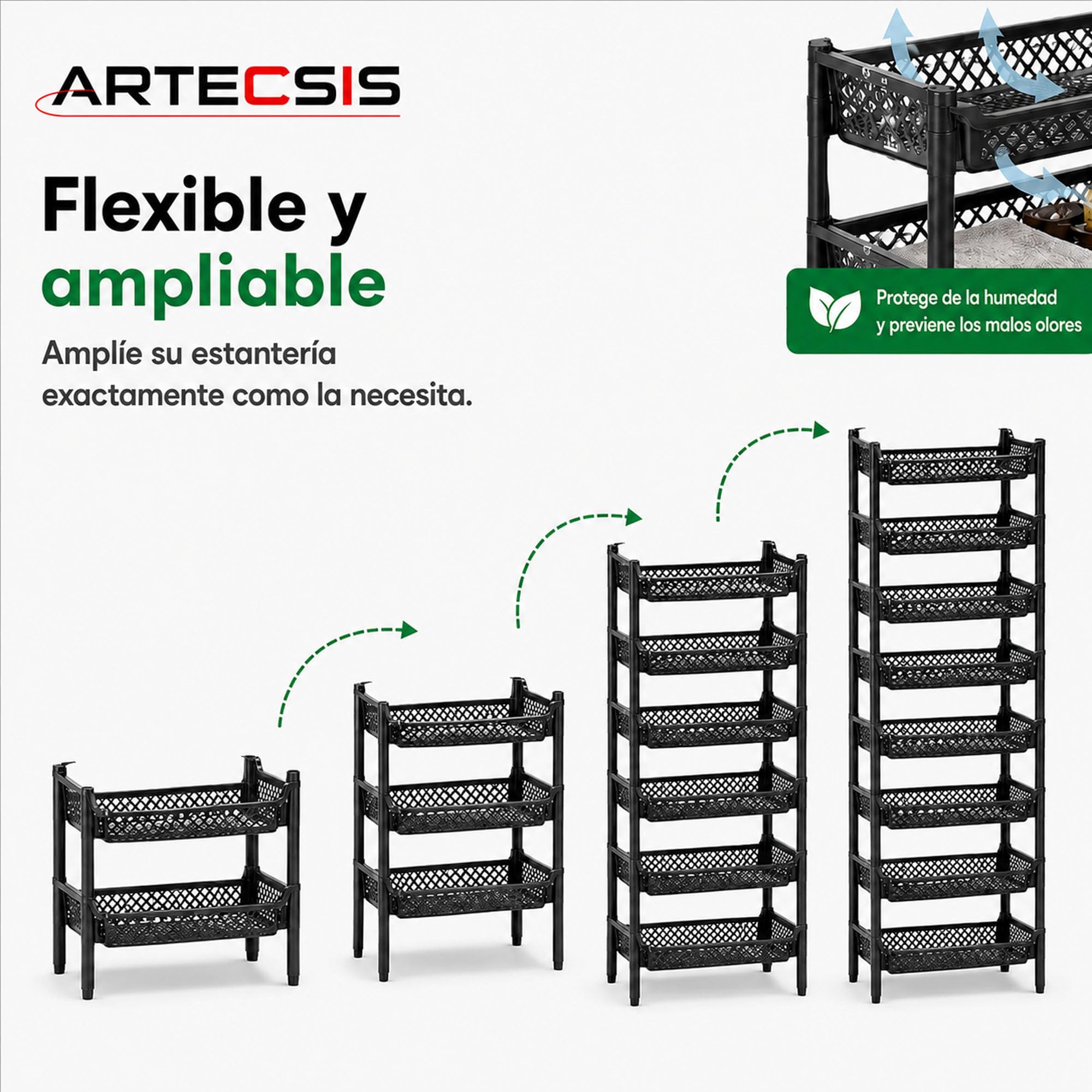 ARTECSIS - Juego de 2 estantes de Almacenamiento de plástico, 6 Niveles, 120 x 50 x 40 cm, Color Negro