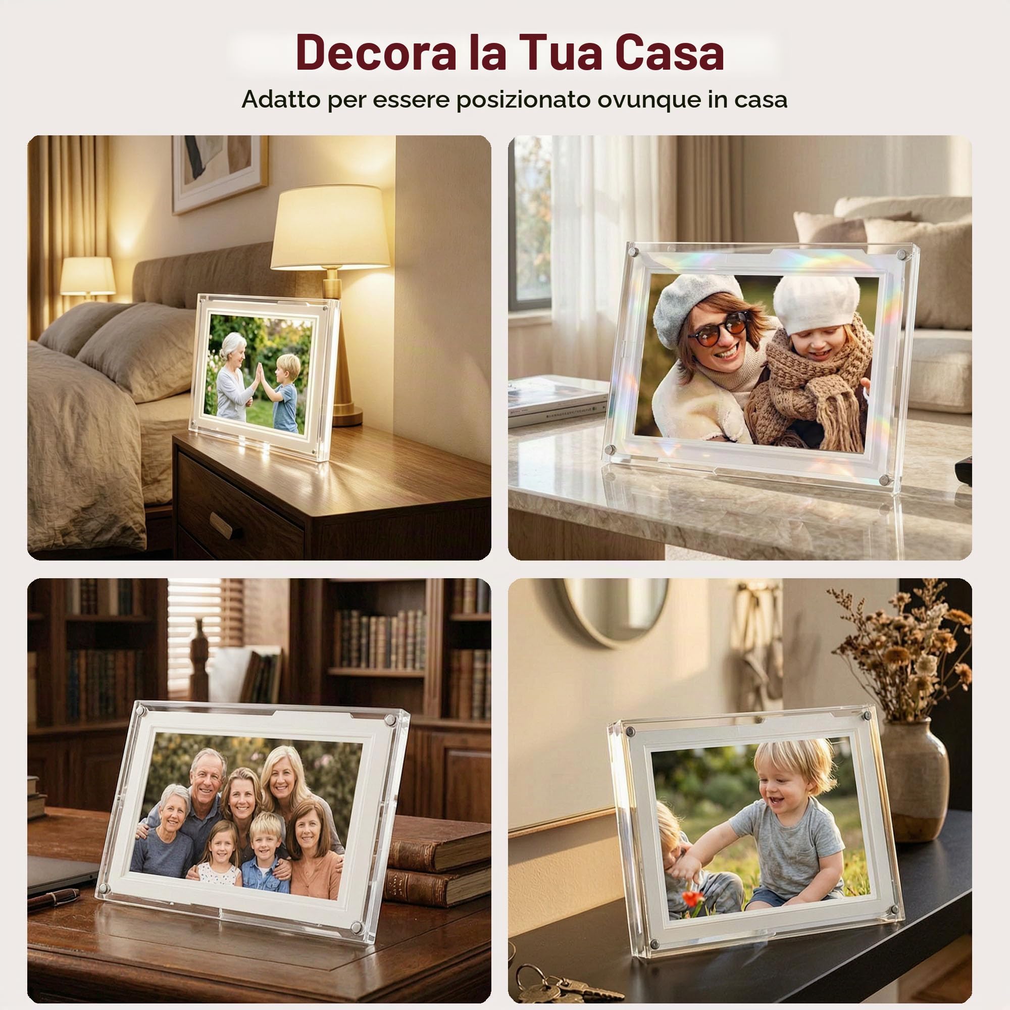 Frameo 10,1 pollici Slim Acrilico Wifi Cornice Digitale 32 GB Cornice Foto Digitale 1280 * 800 HD IPS Touch Screen Condivisione istantanea di foto/video tramite l'app Frameo da qualsiasi luogo