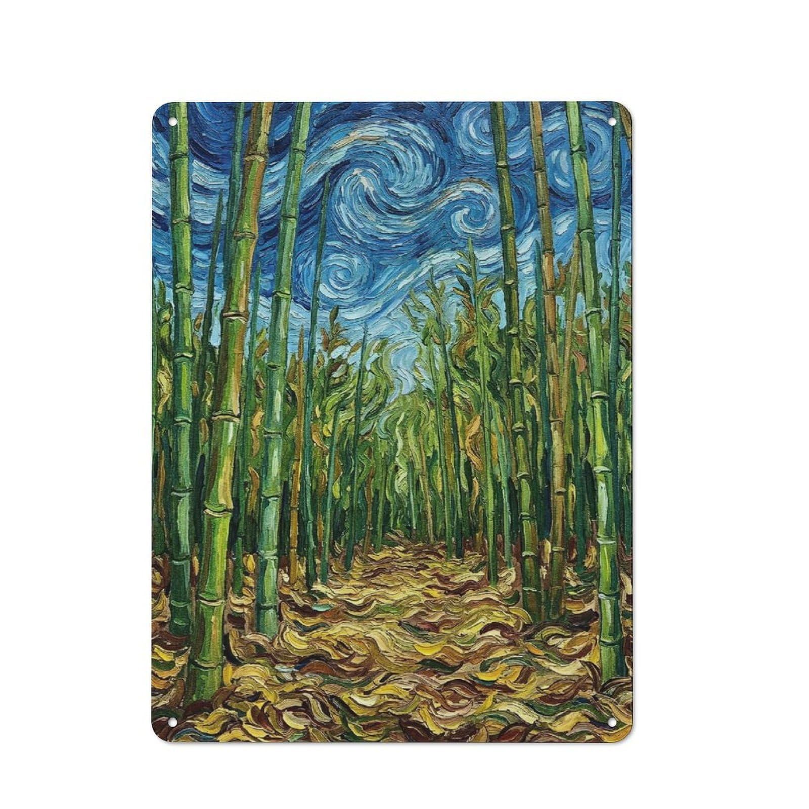 Junmoney Style Retro Metal Wall Plaque 40X30cm Featuring Bamboo Forest In Starry Night Room Wall Plaque For Hallway, Home Bar, Garage Or Study