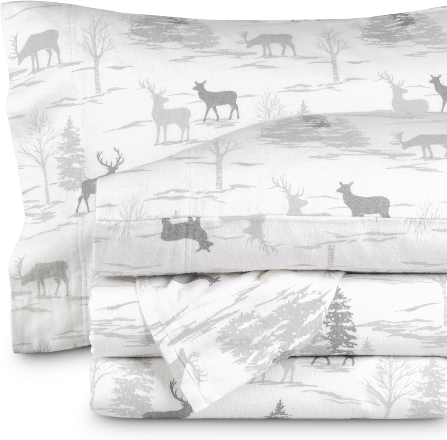 Bare Home Flannel Sheet Set Prints, 100% Cotton, Velvety Soft Heavyweight - Double Brushed Flannel for Extra Softness & Comfort - Deep Pocket - Bed Sheets (Queen, Elk)