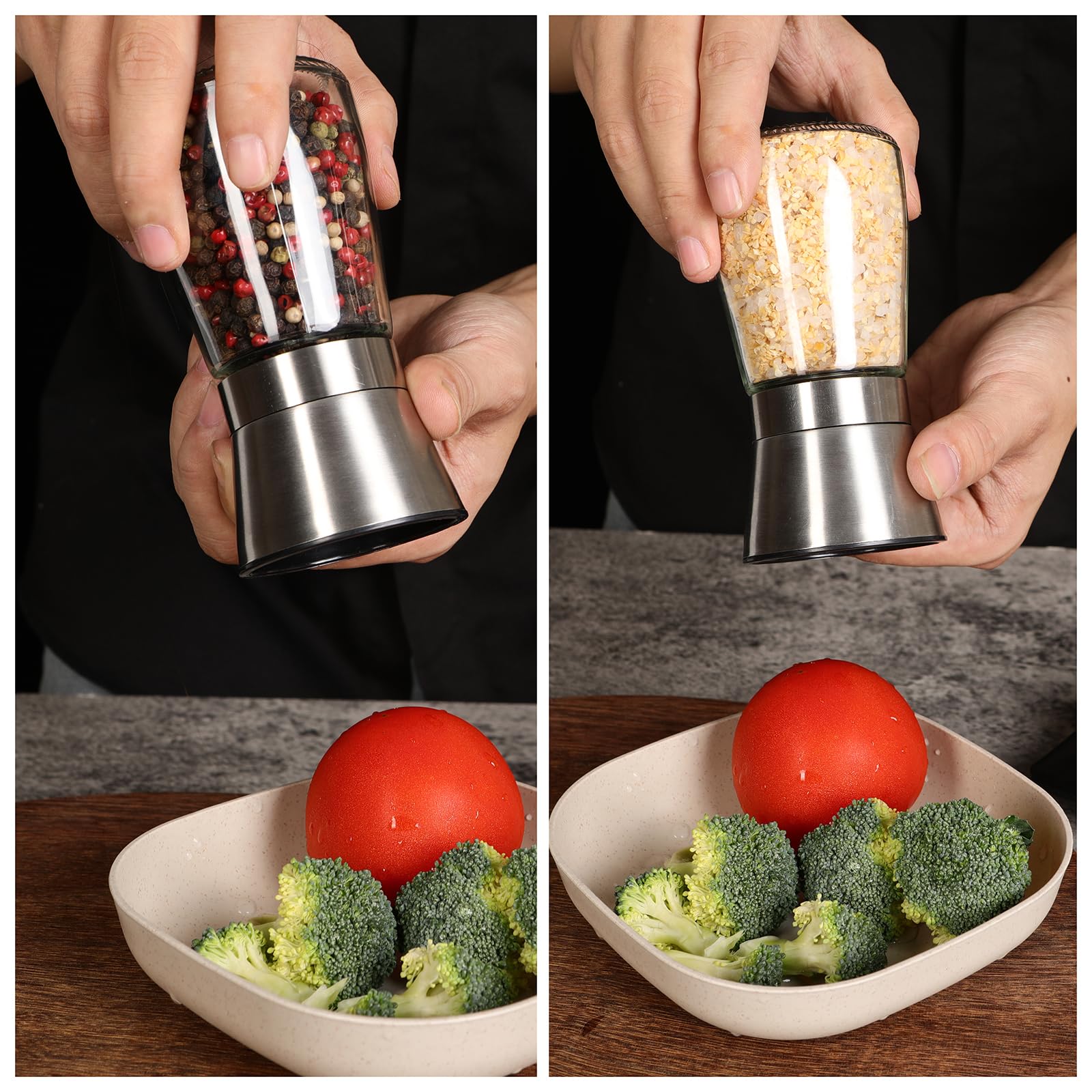 Salt and Pepper Grinder Set Refillable, Salt Pepper Grinder Shaker Stainless Steel Glass Pepper Mill with Adjustable Coarseness — Amazon image 7