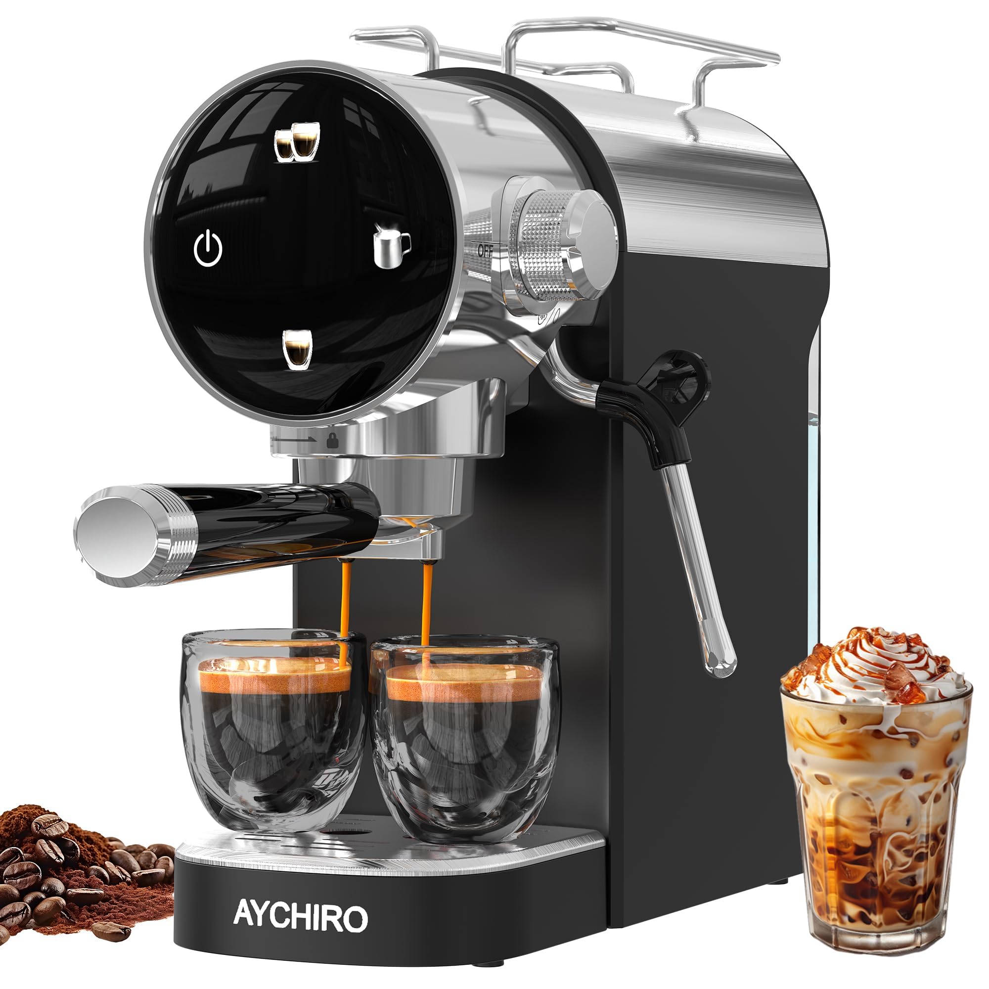 Photo 1 of AYCHIRO Semi-Automatic Espresso Machine with Milk Frother, 20 Bar Espresso Coffee Machine, Espresso Maker with Removable Water Tank & Drip Tray, Compact for Home Latte Cappuccino