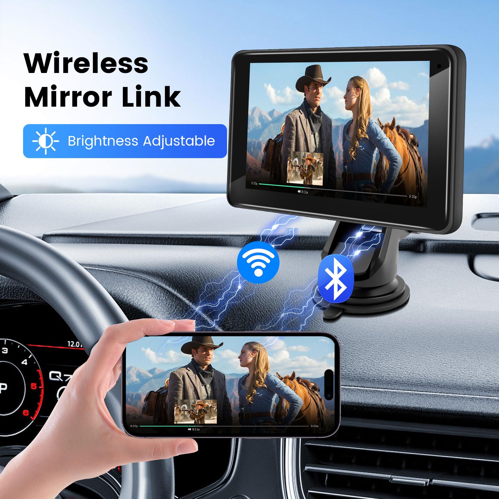 Wireless CarPlay Screen for Car, 7” HD Touch Android Auto Car Play Screen Portable Car Stereo Live Navigation Bluetooth Mirror Link Music, Video, Player Siri, GPS, FM, AUX, AirPlay - 4
