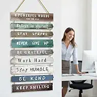VDOR Motivational Office Wall Decor: Hanging Composite Wood Quote Sign with 8 Positive Affirmations for Cubicle & Workspace Walls - Helps Office Workers Stay Focused & Boost Morale
