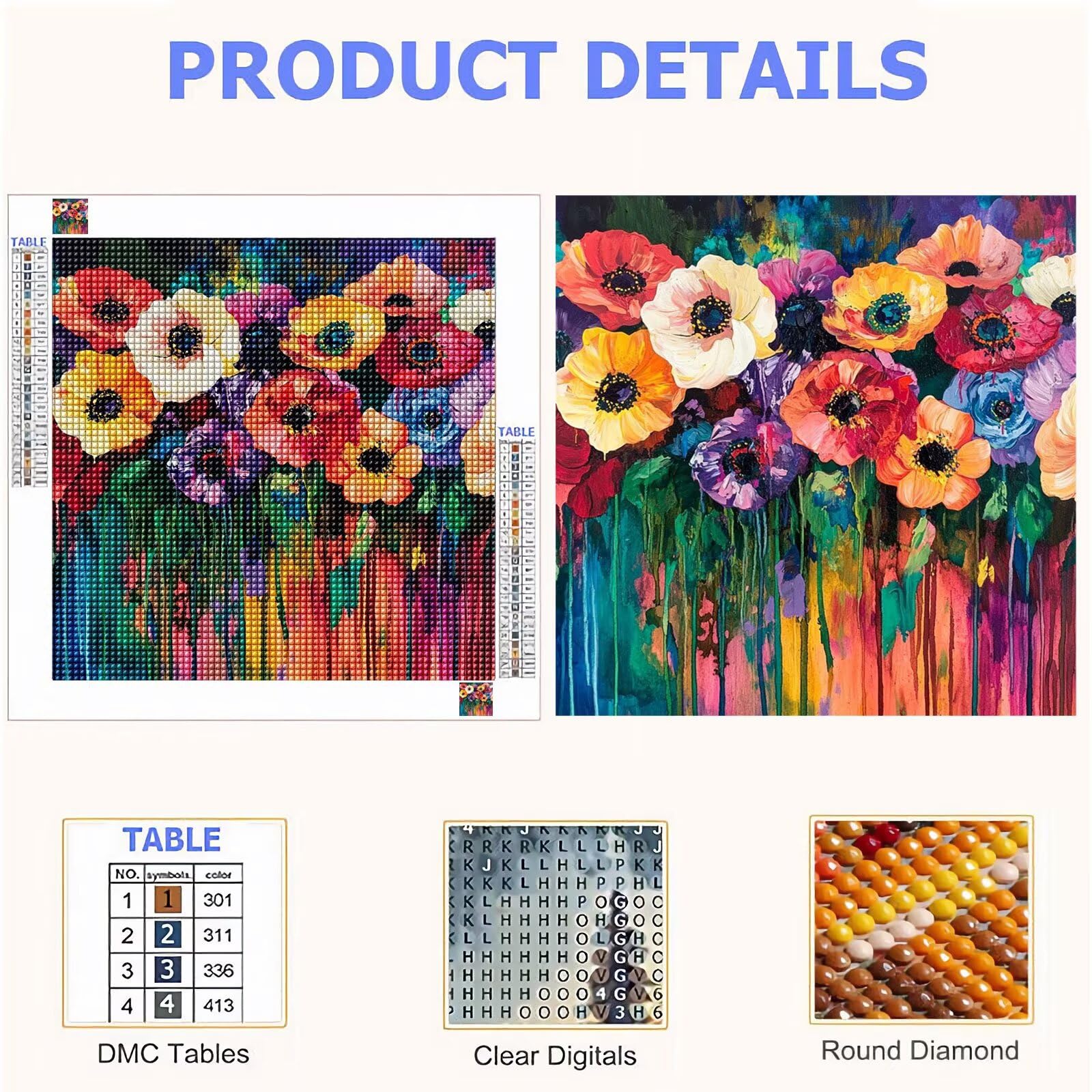 5D Diamond Painting Kit Complet, Diamond Painting Enfant Abstrait Plein Foret Peinture Diamant Fleur pour Adulte Débutant, Activité Manuelle Cristal Art Kit pour Décoration Murale 70x70cm FX#41