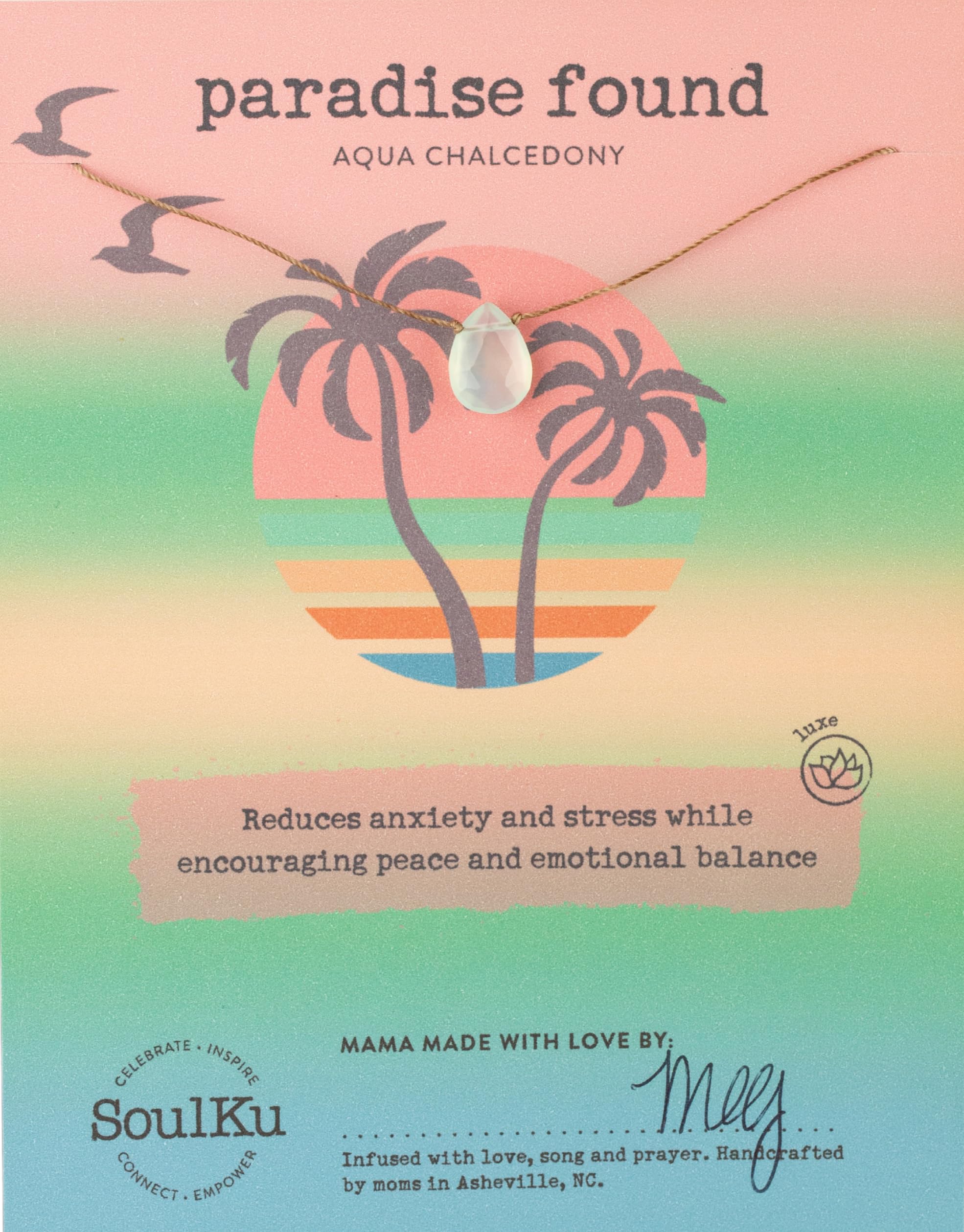 SOULKU Beach Gemstone Necklace, 16-18 Inch Adjustable Length, Nylon Cord & Stainless Steel Hardware, Handmade Waterproof Necklace