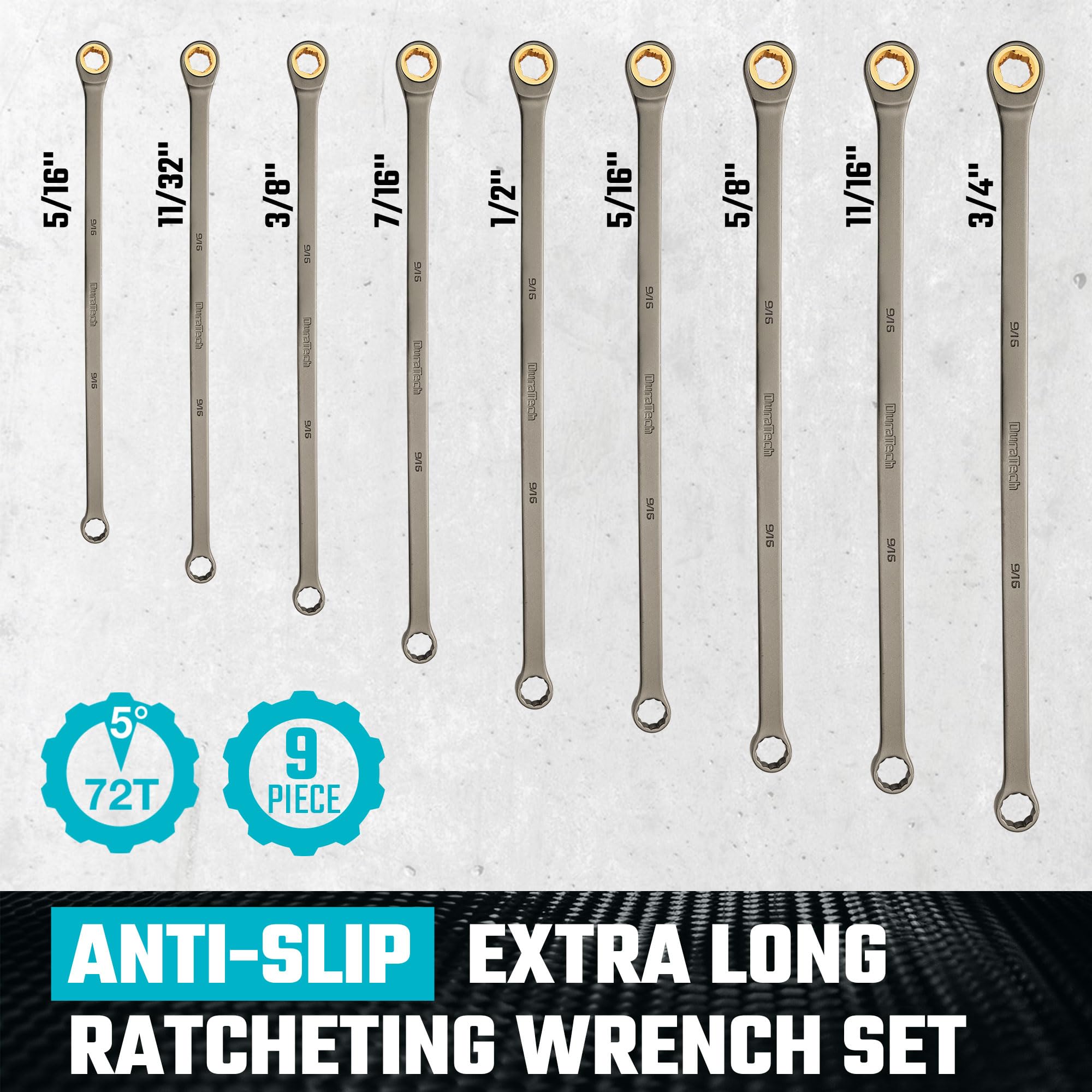 DURATECH Extra Long Ratchet Wrench Set - 9 Piece -2 DURATECH Extra Long Ratchet Wrench Set - 9 Piece -2