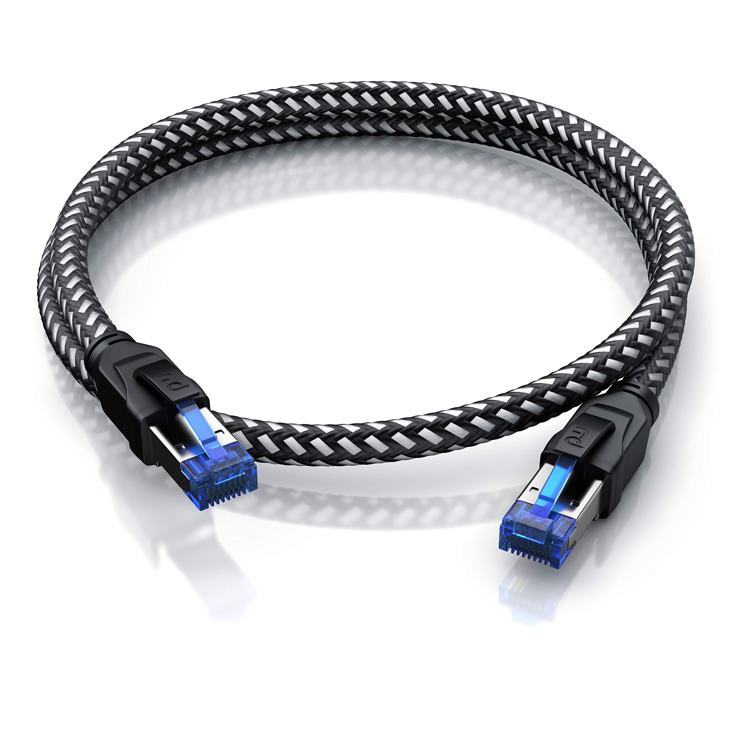 CSL - 20 x 0,5m 50cm CAT 8.1 Netzwerkkabel 40 Gbits 0,5 Meter Baumwollmantel LAN Kabel Patchkabel Datenkabel RJ45 CAT 8 Gigabit Ethernet Cable 40000 Mbits Geschwindigkeit S/FTP PIMF Schirmung schwarz
