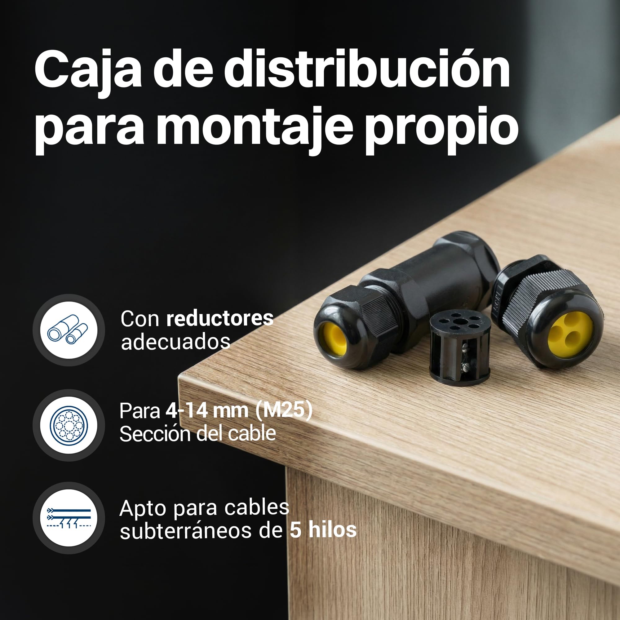 Intratec 10x Conectores de Cable Impermeables IP68 con 2 Entradas – Conector de 4 Polos 24A 450V AC para Instalación Fácil en Casa y Jardín, M25 Diámetro de Cable 4-14 mm
