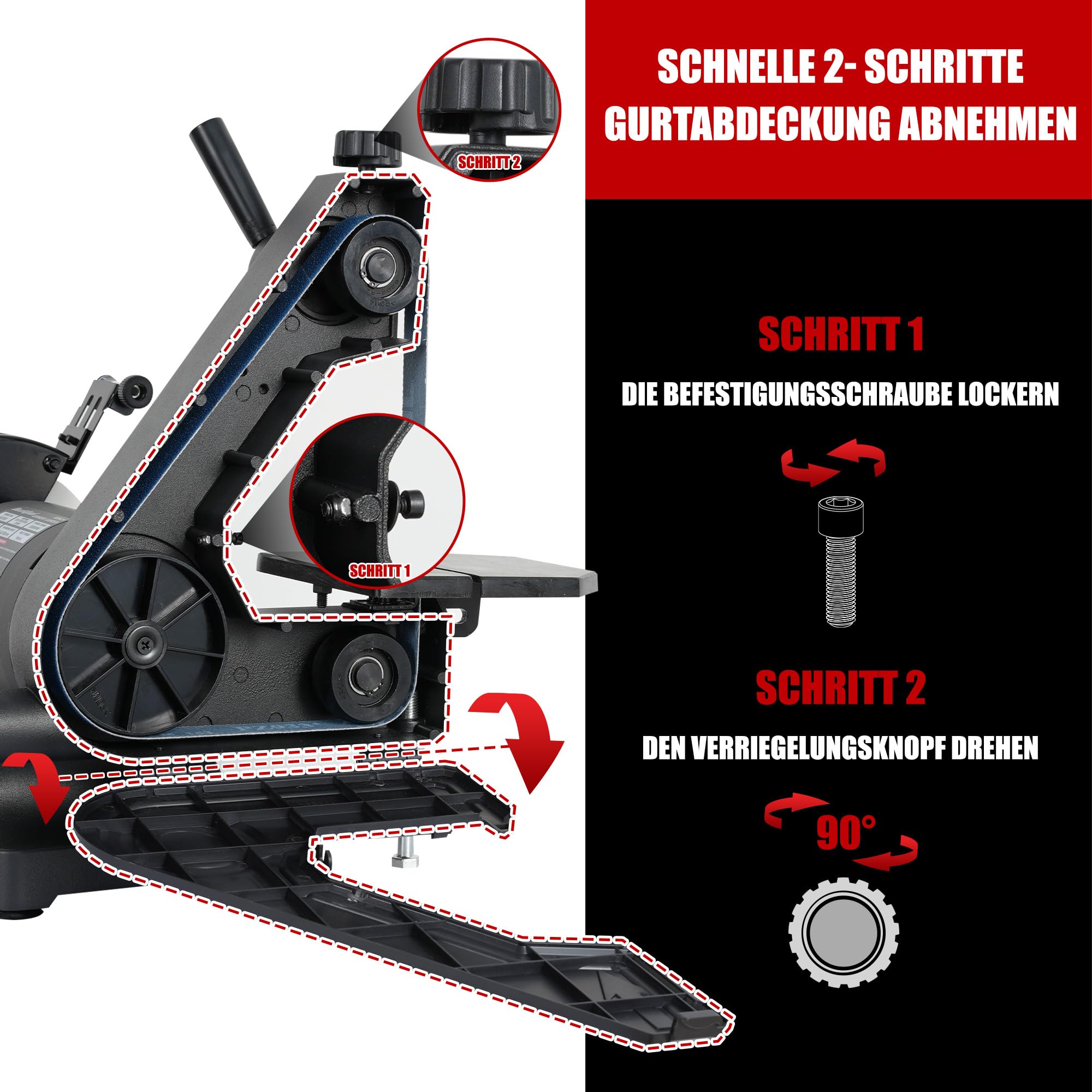 BUCKTOOL Bande abrasive et disque abrasif combiné de 250 W, bande de 25,4 x 762 mm et disque de 150 mm, rangement des clés et retrait facile du couvercle de la courroie