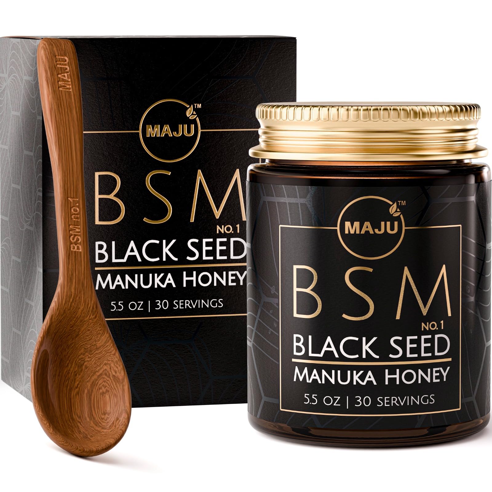 Maju Superfoods 3-in-1 Black Seed, Manuka Honey (Traditional Style) MGO 250+, Sweet & Crunchy Herbal Blend, Raw Honey, Black Seed Oil, Unpasteurized