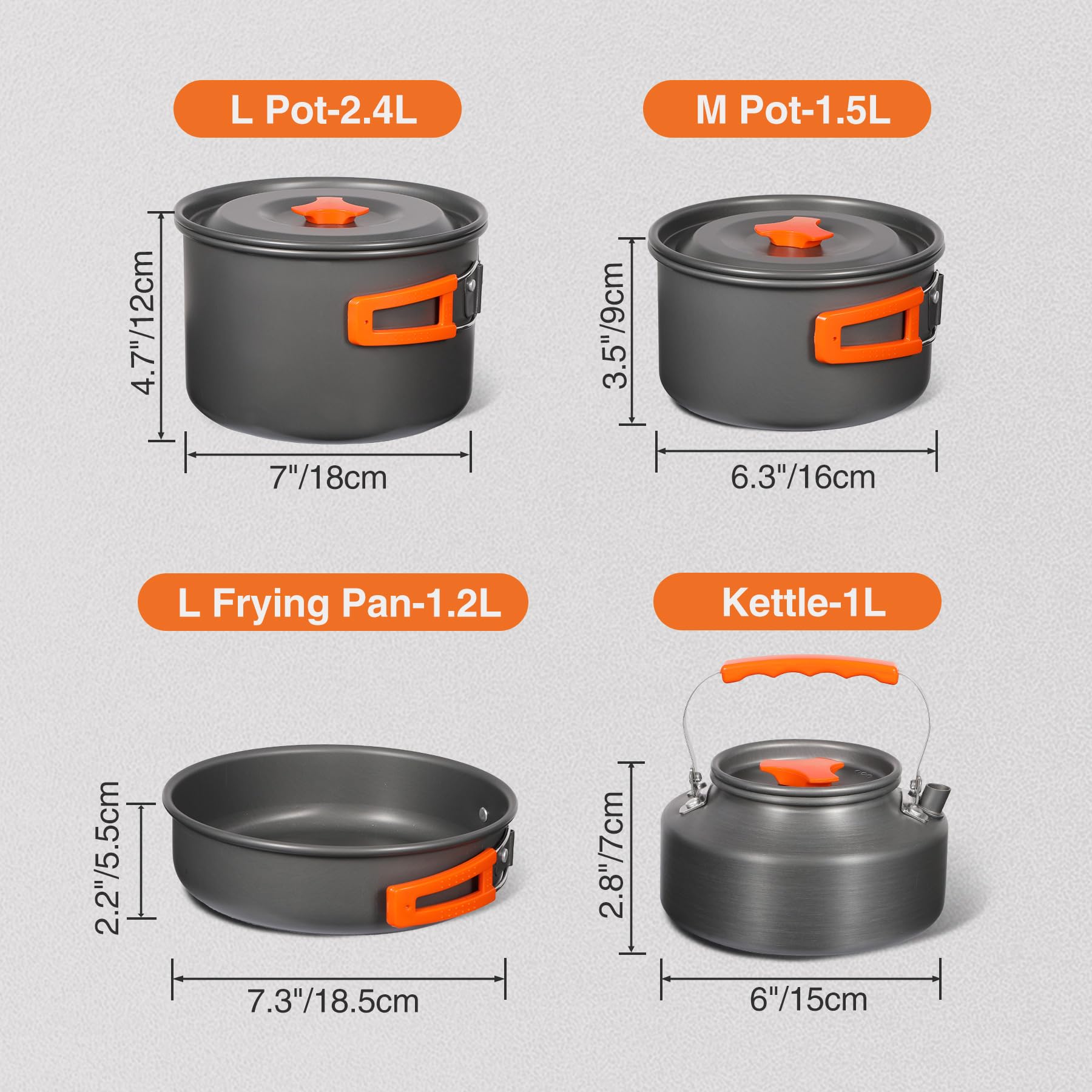 REDCAMP 12/14/15/19 PCS Camping Cookware Mess Kit Camping Gear Campfire Utensils Lightweight Stackable Pot Pan Bowls Soup Spoon with Storage Bag for Camping, Backpacking, Outdoor Cooking, Picnic