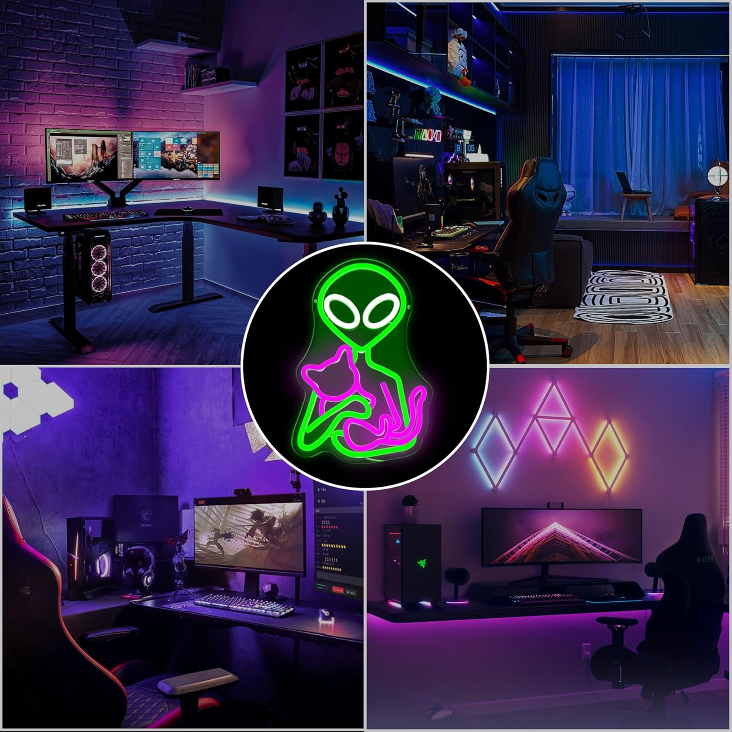 Alien Neon Sign Dimmable Cat Alien Neon Lights Cat LED Signs for Game Room Man Cave Home Bar Party Light Up Sign Neon Wall Art Decor Gifts