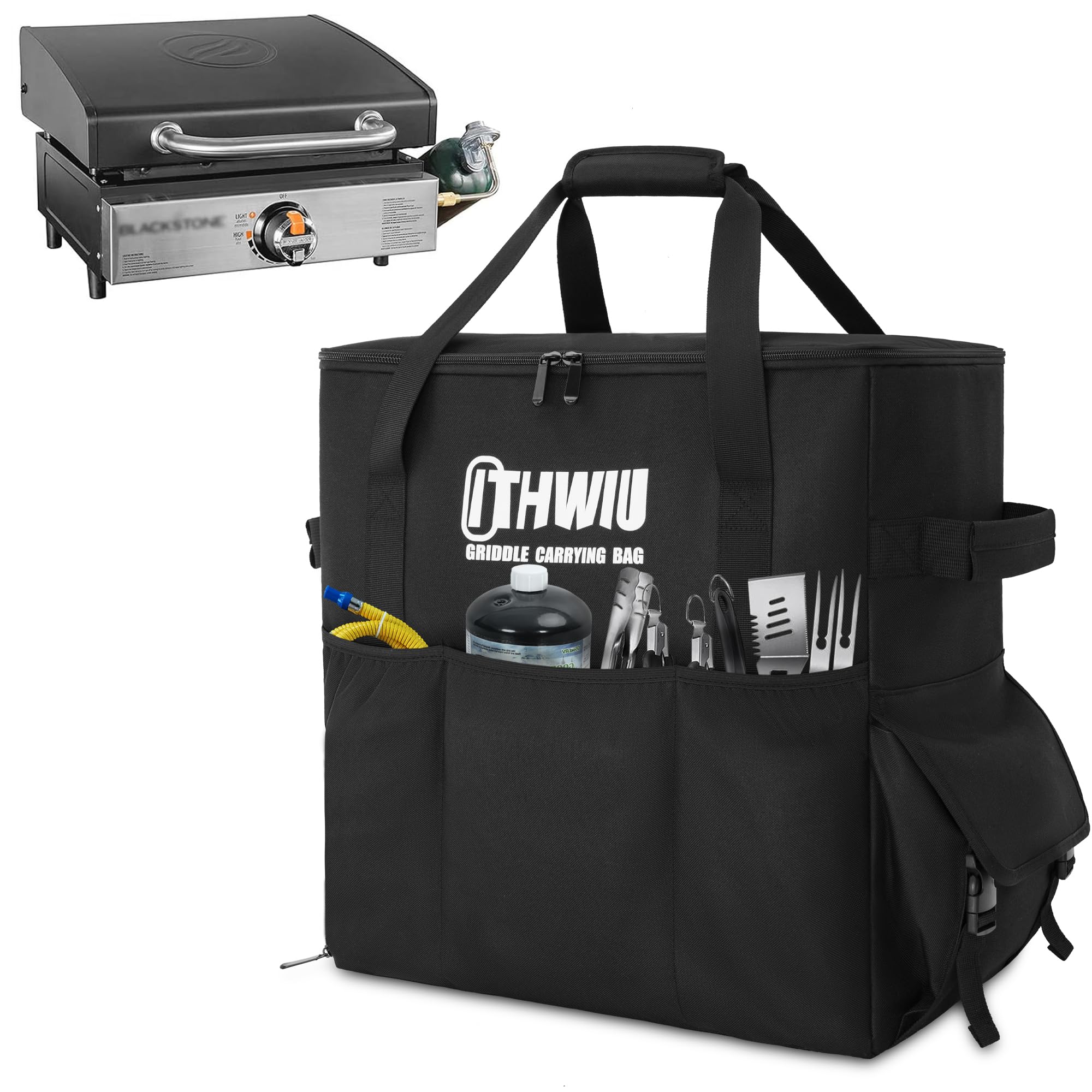 ITHWIU 22 inch Griddle Carry Bag Waterproof 600D Oxford Heavy Duty L 23.2X W 9 X H 21 Inch Fits Blackstone Cooking Station, Black