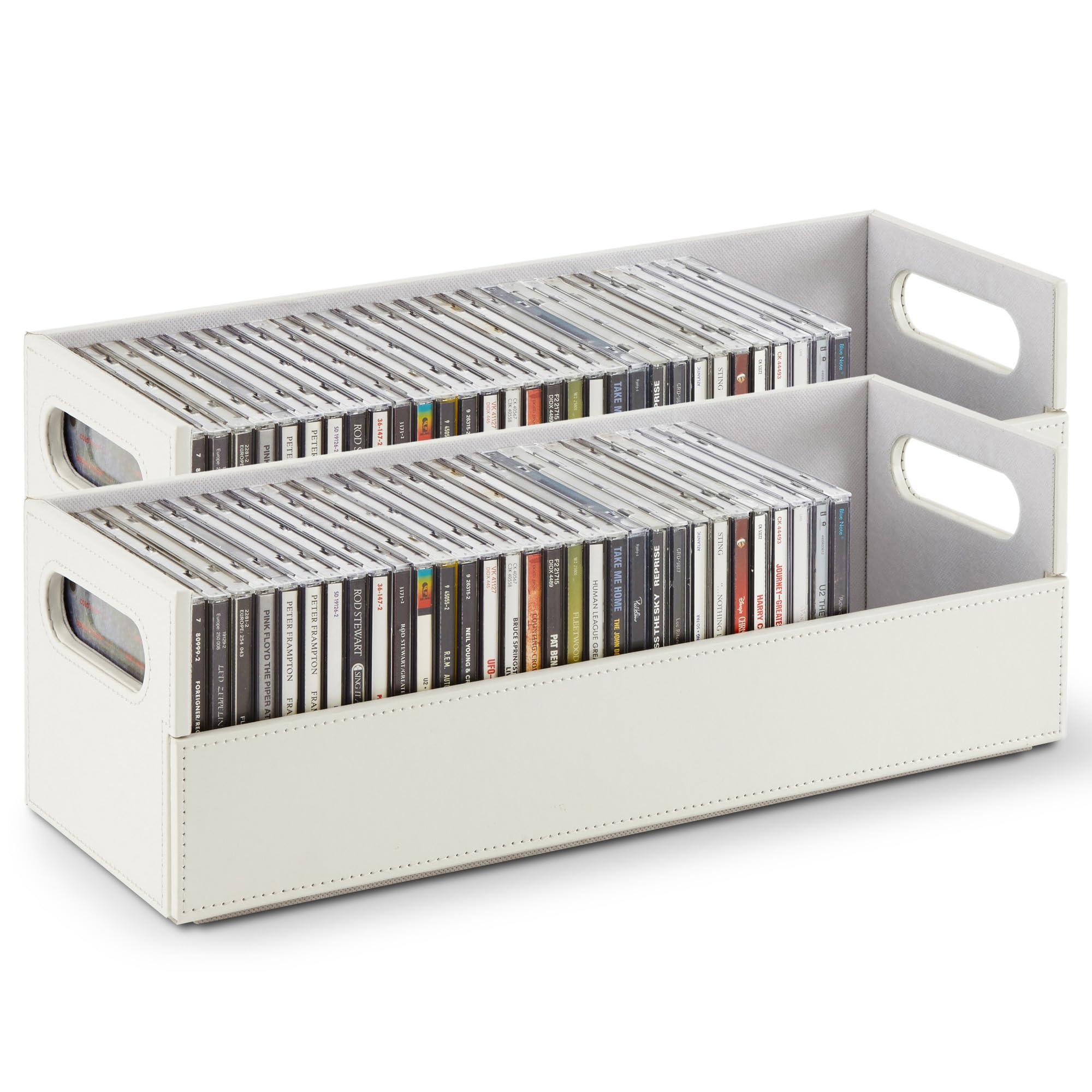 Stock Your Home 2- Pack CD Storage Box, Organizer Shelf for Movie Cases, DVDs, Cassette Tape Display Stand, Disc Holder Can Store Up to 40 CDs, Faux