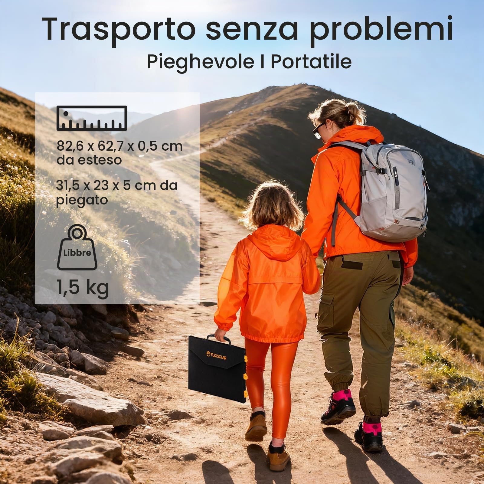 FlexSolar 60W Pannello solare pieghevole, moduli solari portatili ETFE | con uscita DC/QC 3.0 USB-A e USB-C (PD 45W) per alimentazione di backup, campeggio, zaini. Compatibile con smartphone