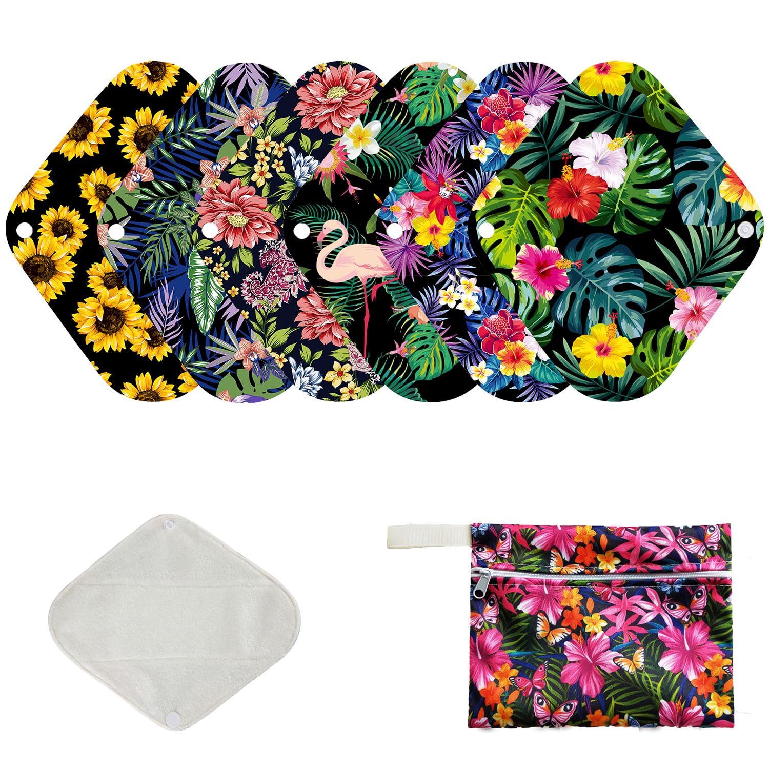7pcs Set Reusable Menstrual Pads Organic Bamboo Women Panty Linerd, Including 6pcs Daily Use Soft Organic Bamboo Panty Liner + 1 pcs Mini Wet Bag