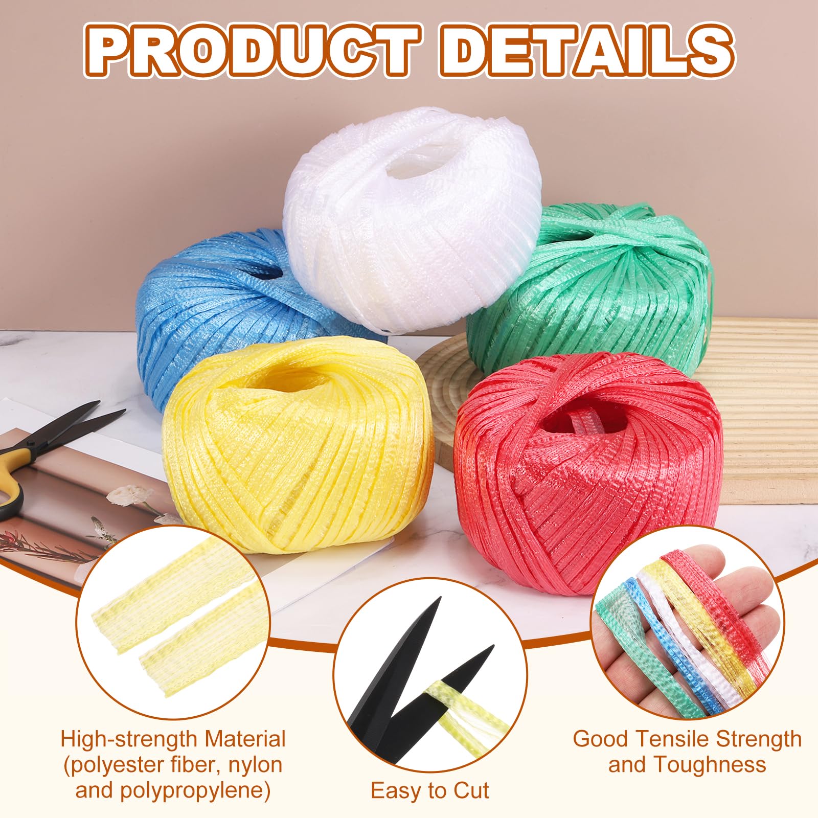 sourcing map 6 rotoli di corda in poliestere, nylon e plastica, 80 m, filo di nylon per uso domestico, per giardinaggio domestico, legatura e artigianato da giardino, giallo