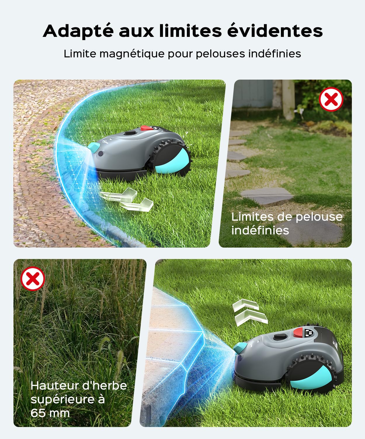 (2026 Upgrade) YARDCARE V100 Robot Tondeuse sans Fil Périphérique avec Navigation Visuelle, Détection d'obstacles 150, Robot Tondeuse Gazon avec Batterie de 4 Ah, Lames de Rechange, Bande magnétique