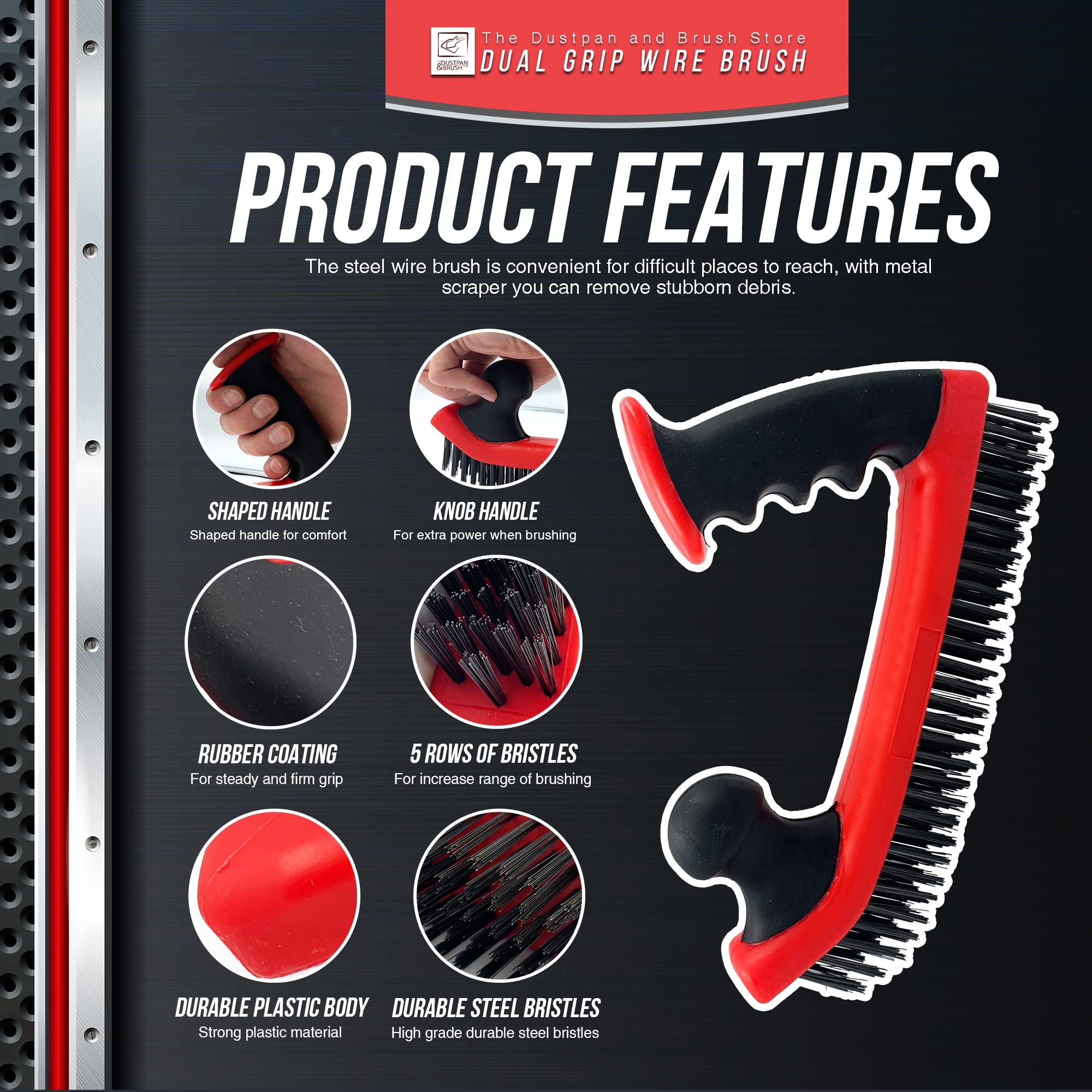 Grande Brosse Métallique | Brosse Métallique Robuste Pour Enlever La Rouille, Les Maçonneries Et La Peinture | Brosse En Acier Dur De Qualité Commerciale Avec Double Poignée Pour Le Nettoyage Abrasif