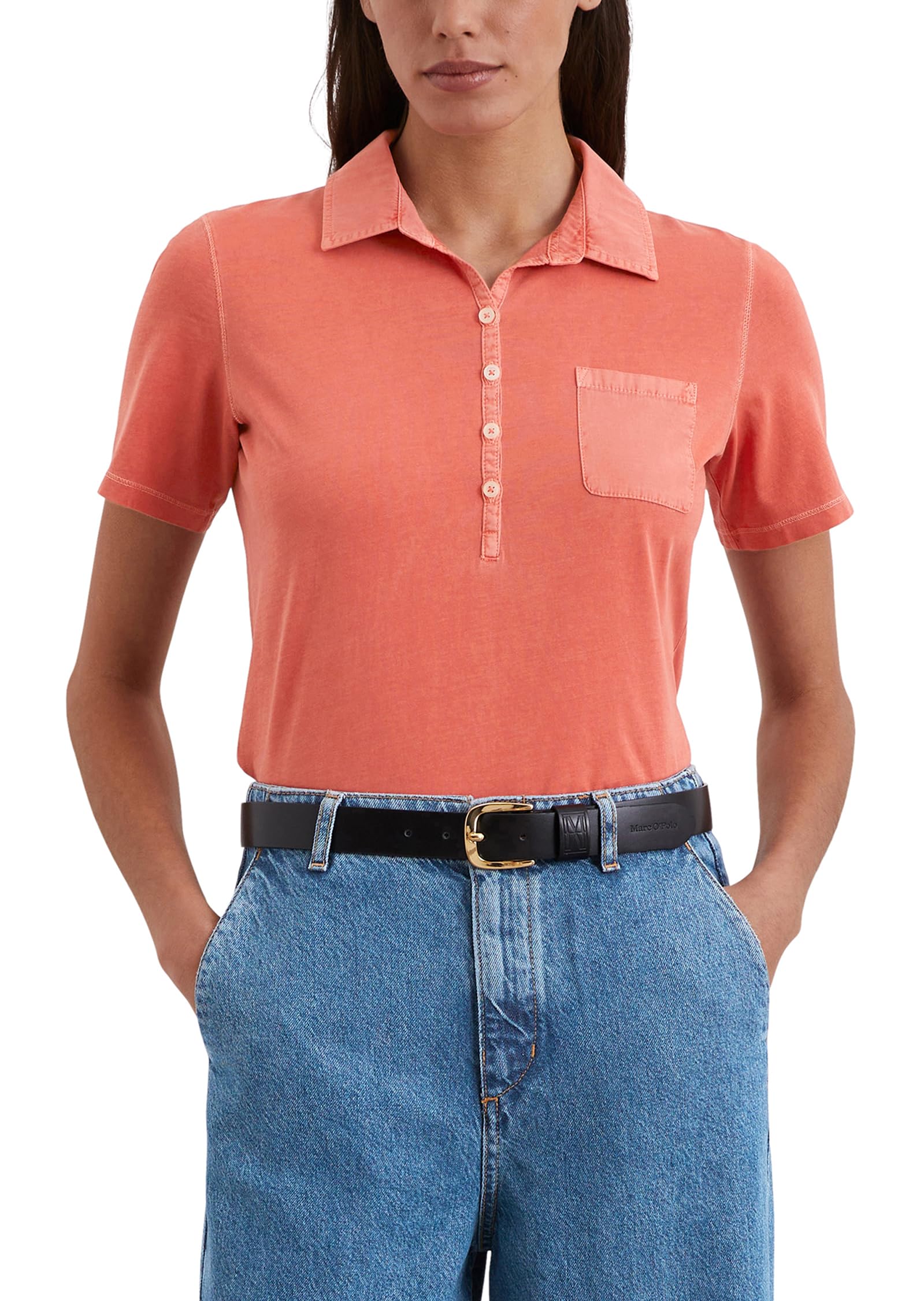 Marc O'Polo Damen Kurzarm-Poloshirt aus Bio-Baumwolle Slim Fit