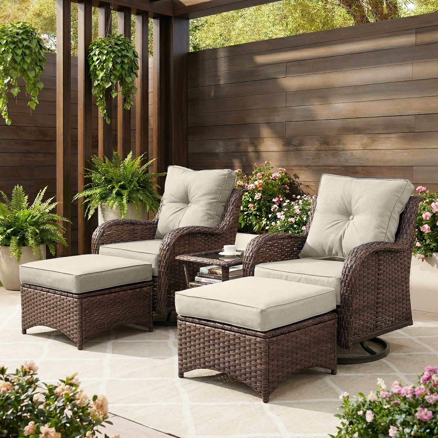 Photo 1 of SAILARY 5-Piece Outdoor Wicker Conversation Set