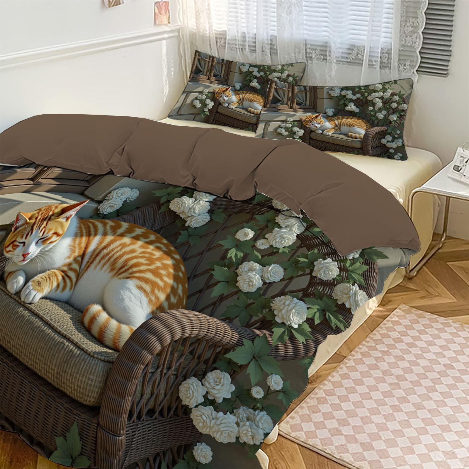 Housse de couette 200x200 chat surréalisme parure de lit microfibre hypoallergénique