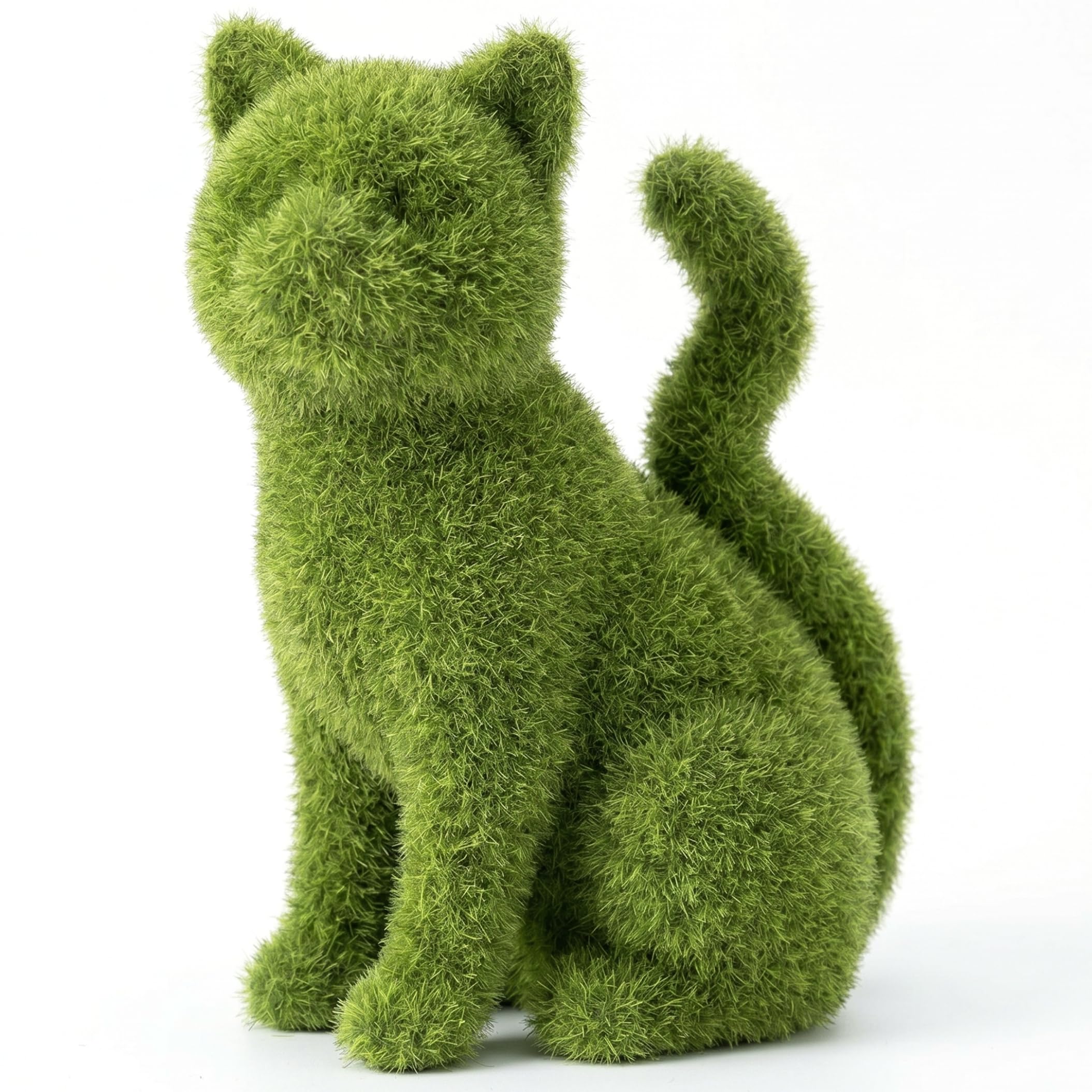 Xoeryoy Dog Topiary, Cat Garden Statue, Flocked Sitting Cat Sculpture, Indoor Outdoor Animal Topiary Decor, Green, 4.17x2.52x5.43 Inch