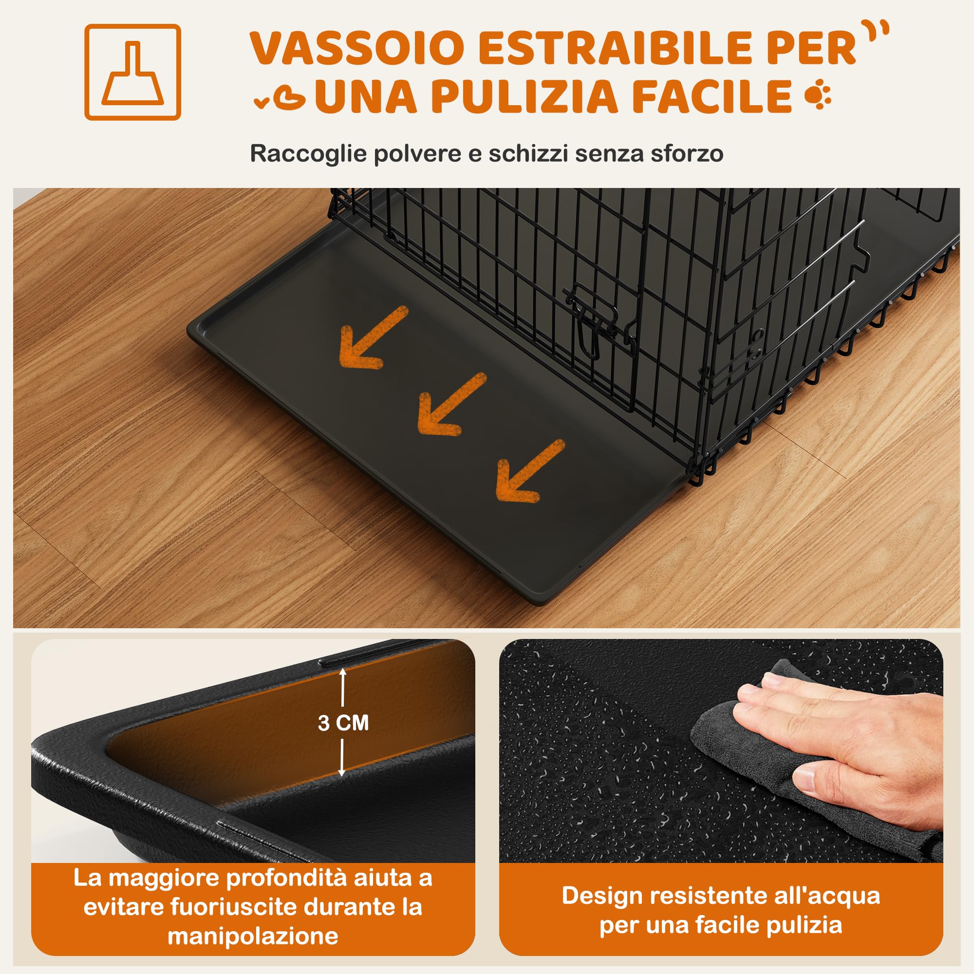 Yaheetech Gabbia per Cani Gatti Kennel in Metallo Cuccioli Pieghevole con Vassoio Rimovibile Doppia Porta e Divisorio Regolabile 122,5 × 73 × 80 cm Nero