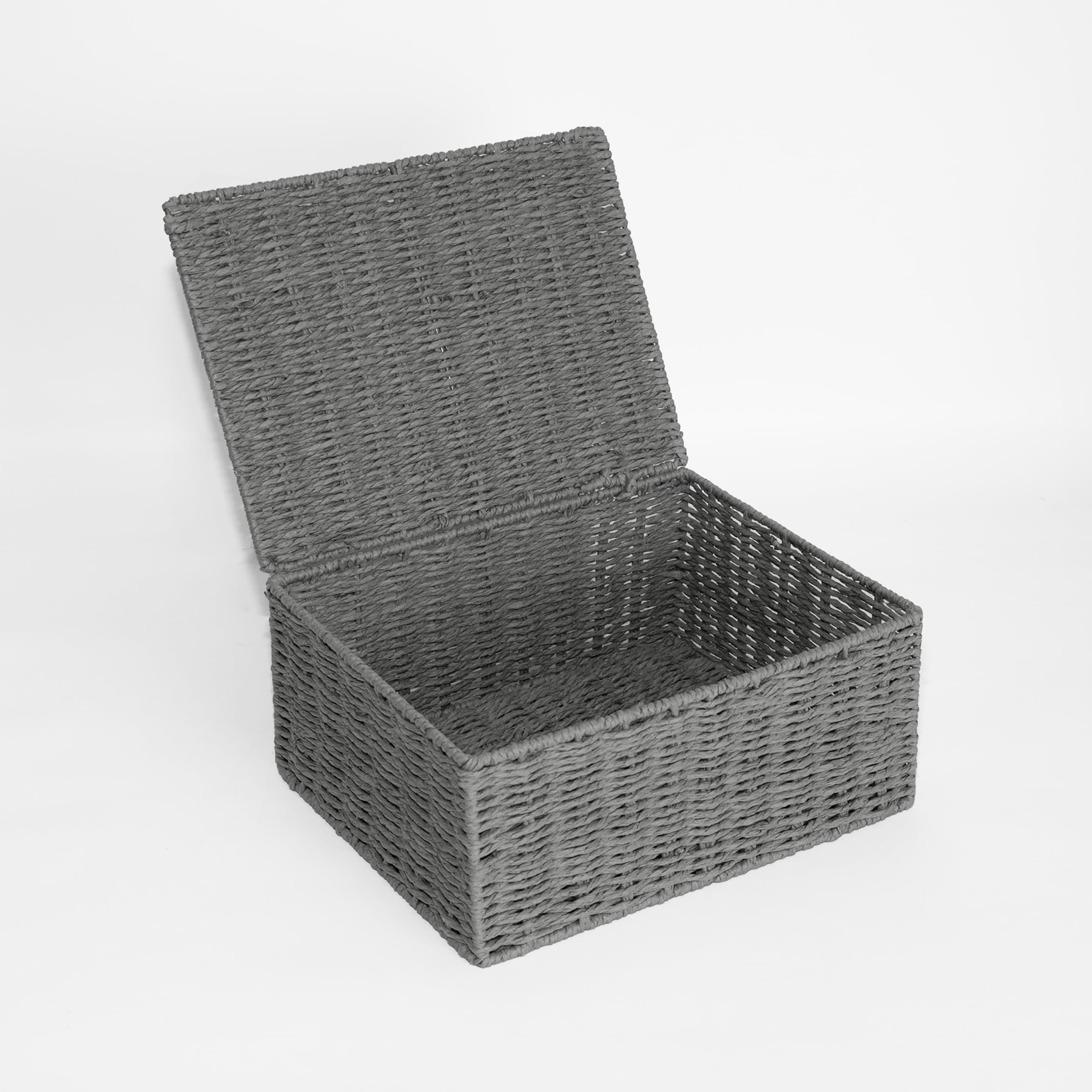 Wickerfield Paper Rope Storage Hamper Basket Box with Lid (Grey, Large)