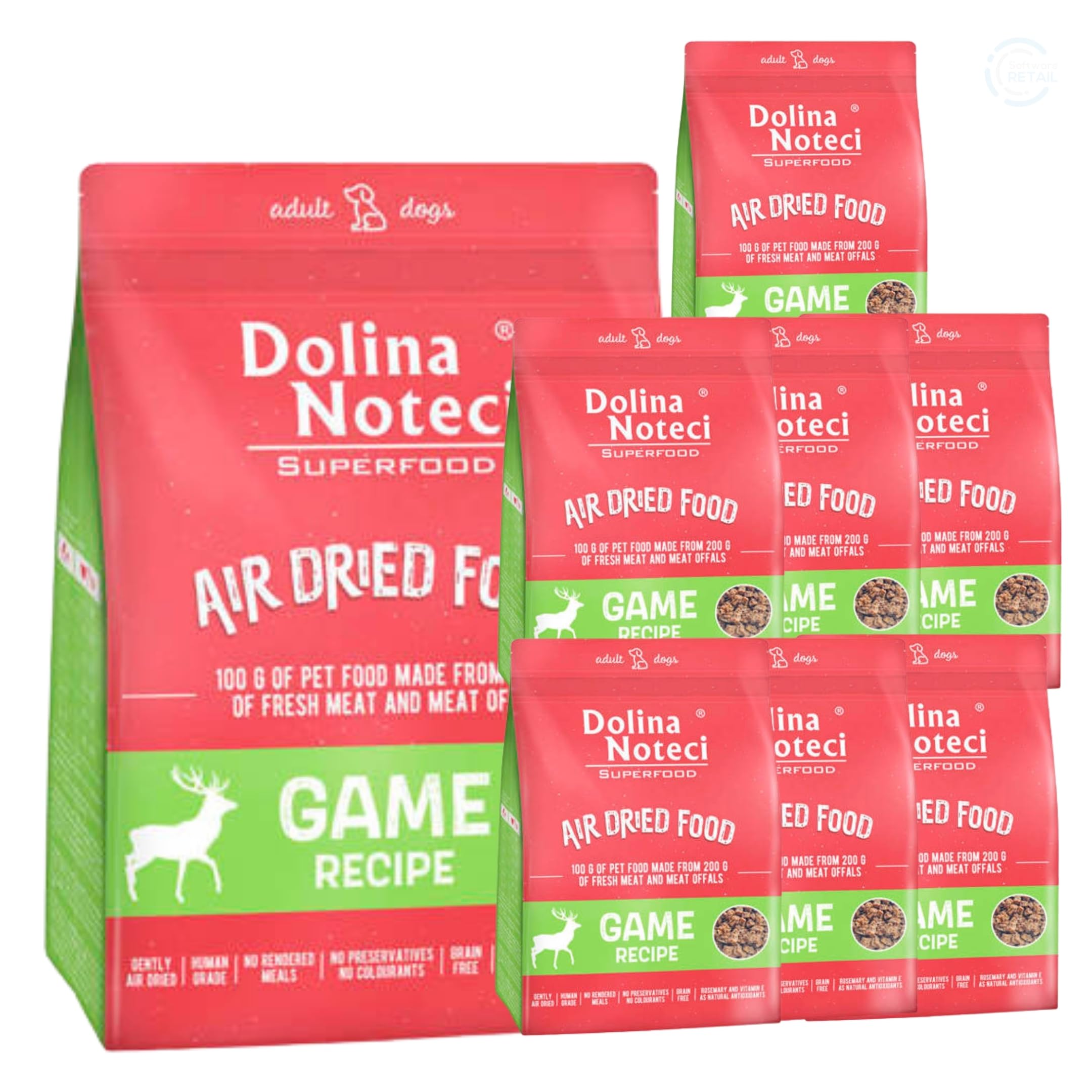 Dolina Noteci Premium Nutrient-Rich, Grain-Free Air Dried Dog Food with 80% Fresh Meat & Superfoods for Optimal Health Breeds! (Game, 8x1kg)