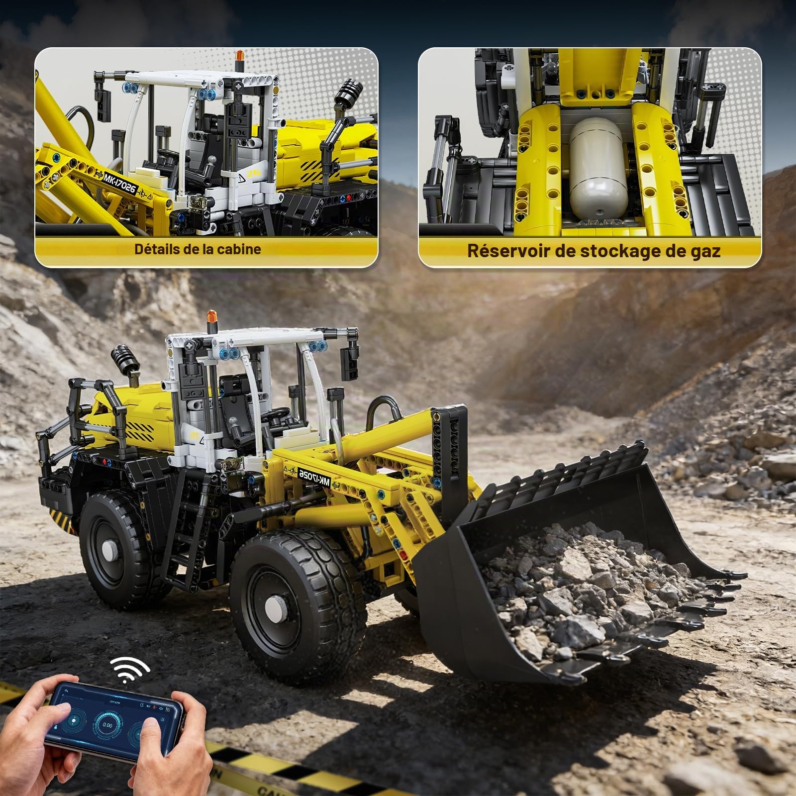 Mould King 17026 Technique RC Bulldozer, 1803 pièces Chargeur sur pneus pneumatique avec télécommande et moteurs, modèle de véhicule de construction Ensemble de construction cadeau pour adultes à