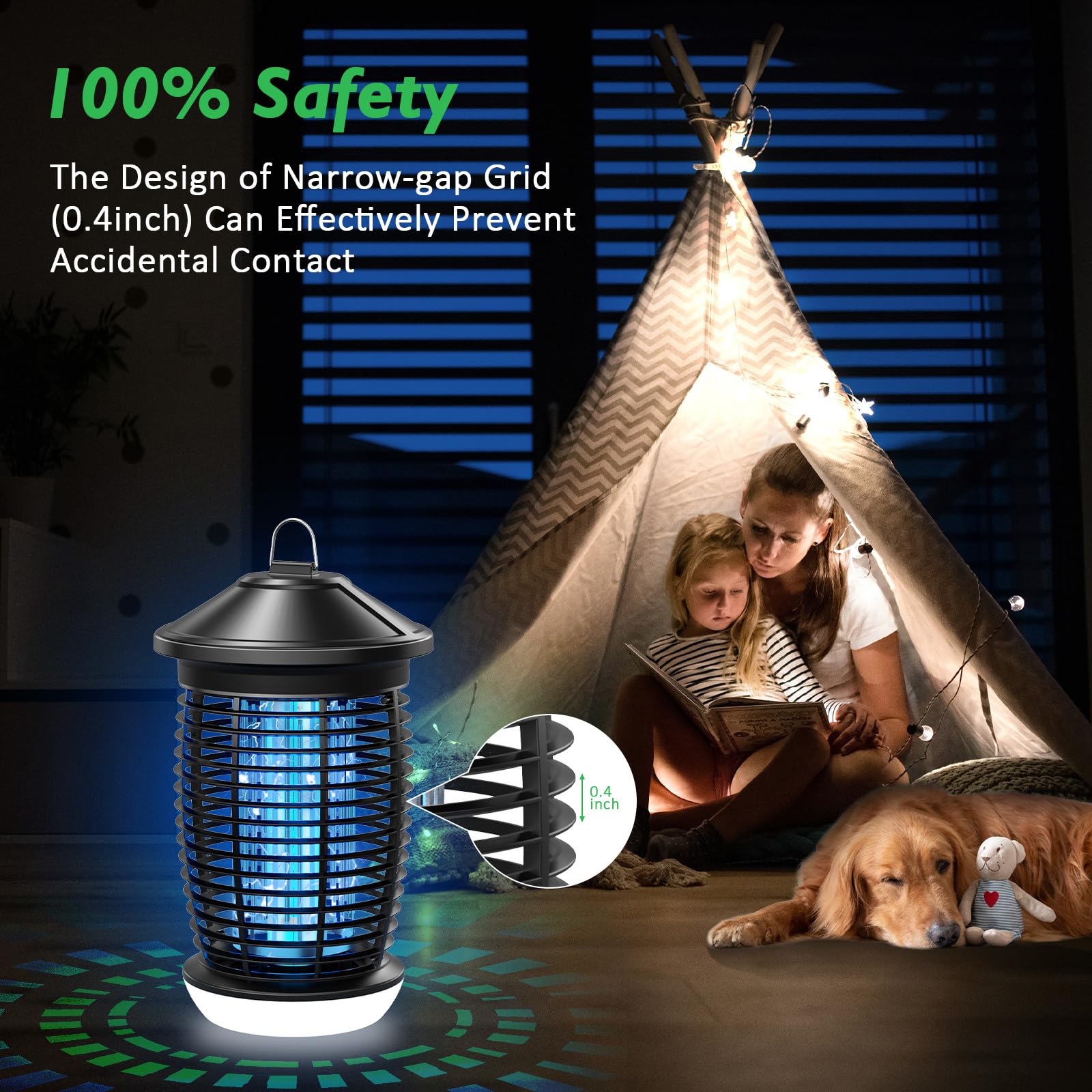 PALONE Lampa na komary elektryczna 4500V, 20W UV + 9W LED, 3m kabel - Bezpieczna siatka do kuchni/ogrodu