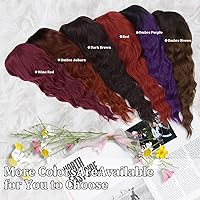 Vista 5 de Peluca morada con flequillo, pelucas negras y moradas para mujer, peluca larga rizada ondulada con raíces oscuras, resistente al calor, pelucas