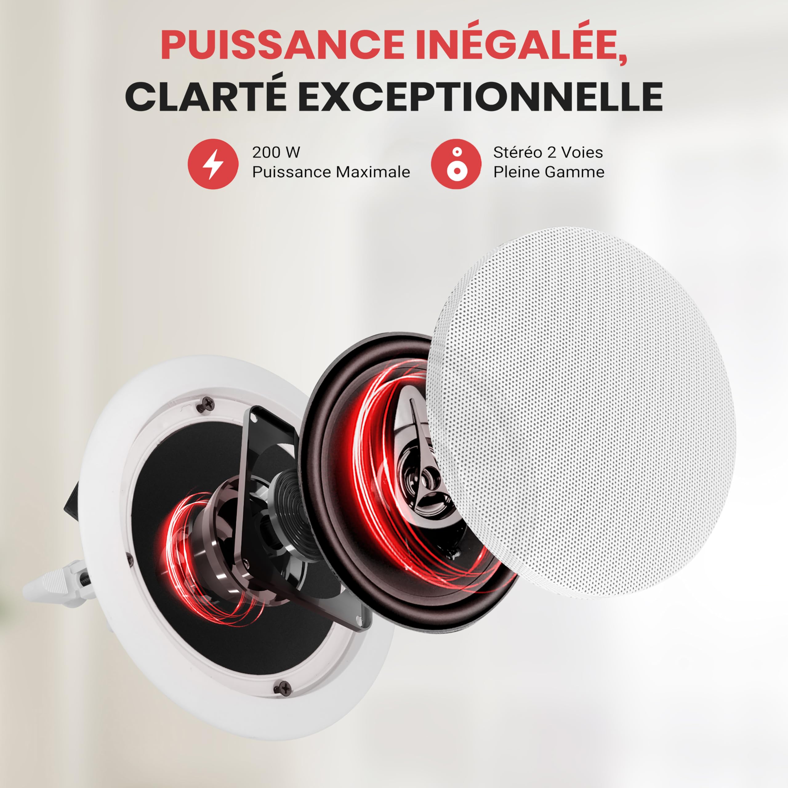 Pyle Système d’Enceinte Plafond Bluetooth 16,5 cm, Système d’Enceinte Plafond/Murale 2 Voies avec Connexions Rapides, Grilles Rondes/Carrées, Amplificateur 4 Canaux, 200 Watts, Haut Parleur Bluetooth